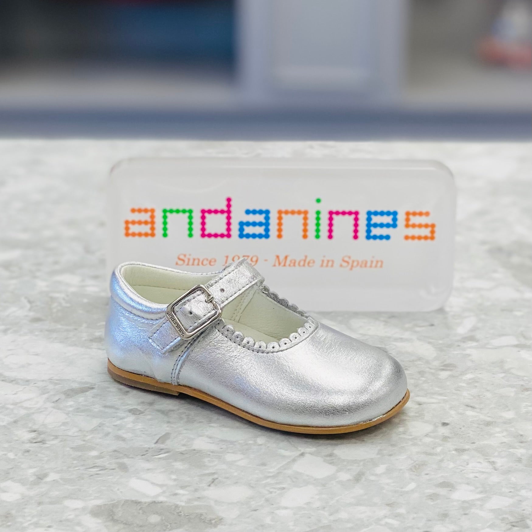 ANDANINES Silver Girls Leather Mary Jane Shoes