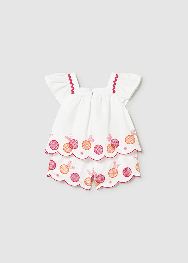 Mayoral Girls Clover Embroidered Short Set 1214 - embroidered detail view