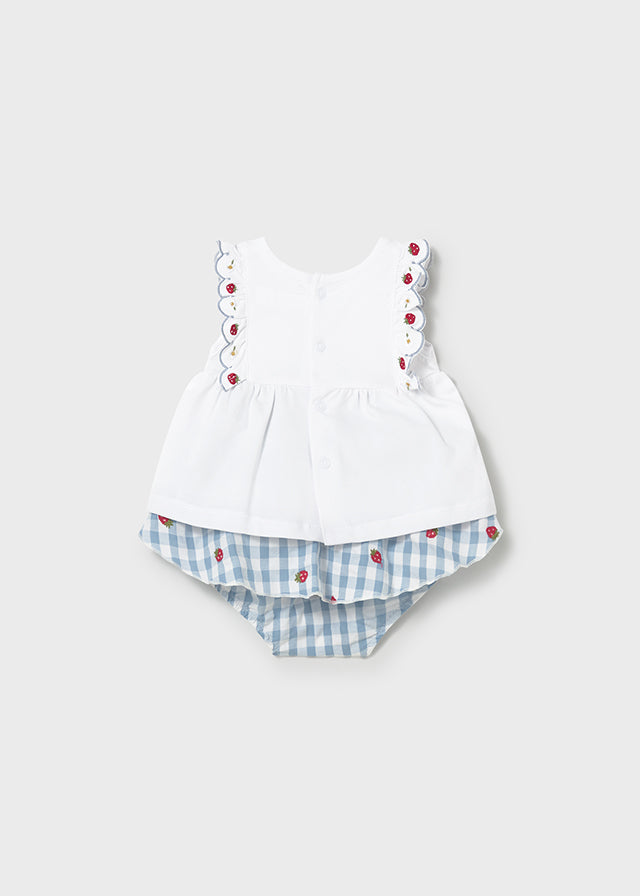 Mayoral girls strawberry gingham jam pant set 1820 - red gingham jam pants detail