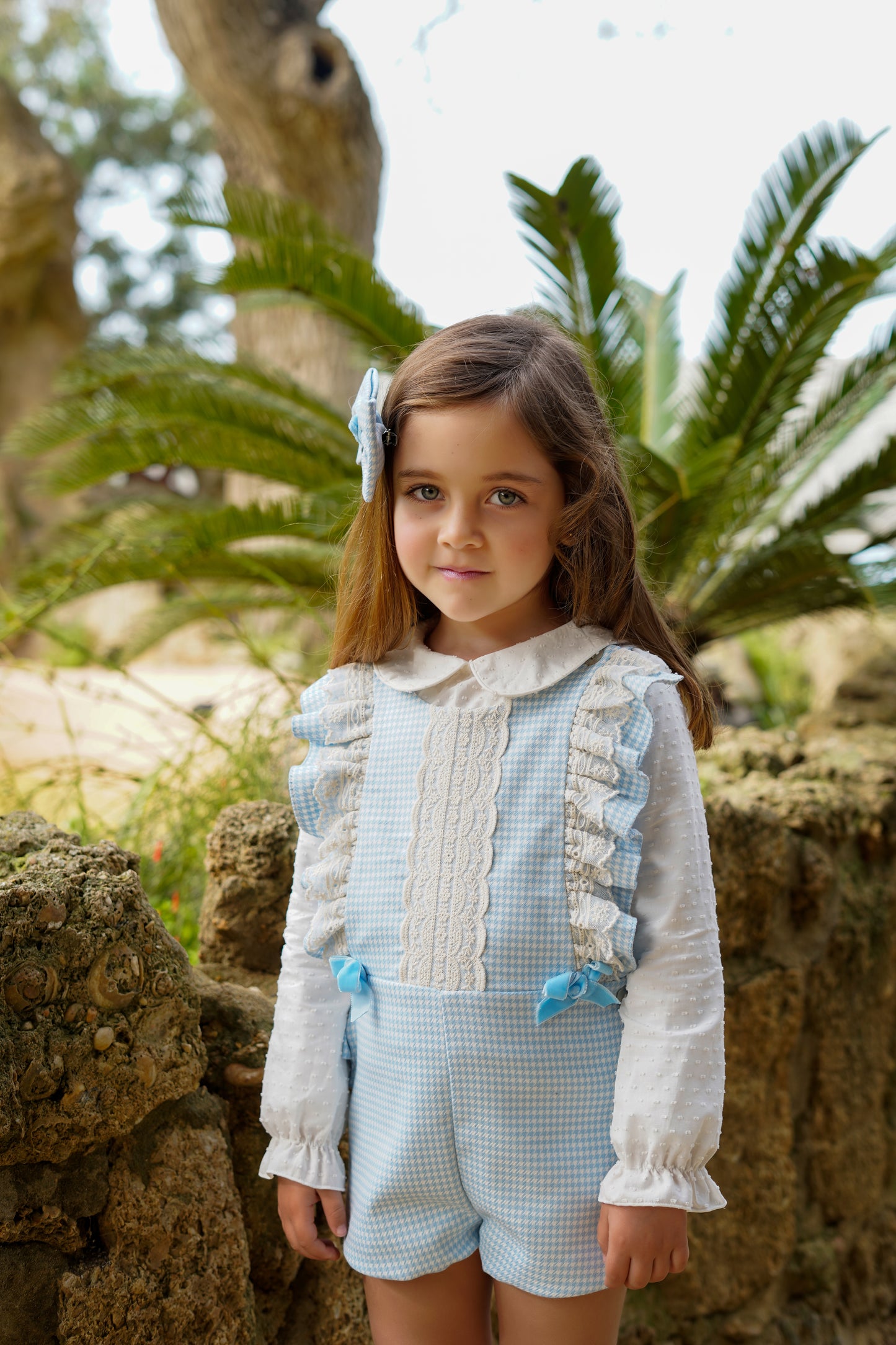 AW25 BABINE Dogtooth Girls Blue Blouse & Playsuit - 2612009
