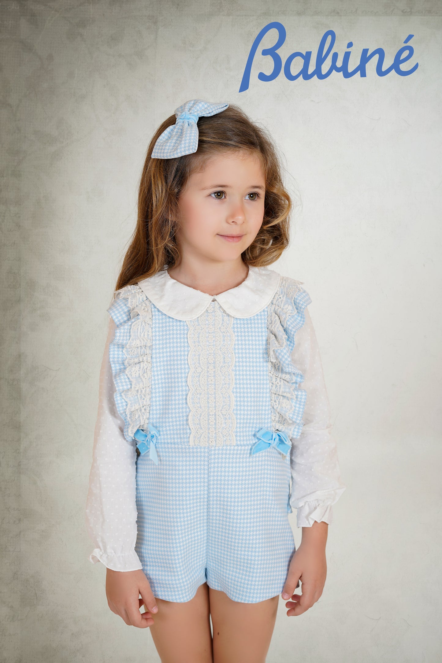 AW25 BABINE Dogtooth Girls Blue Blouse & Playsuit - 2612009