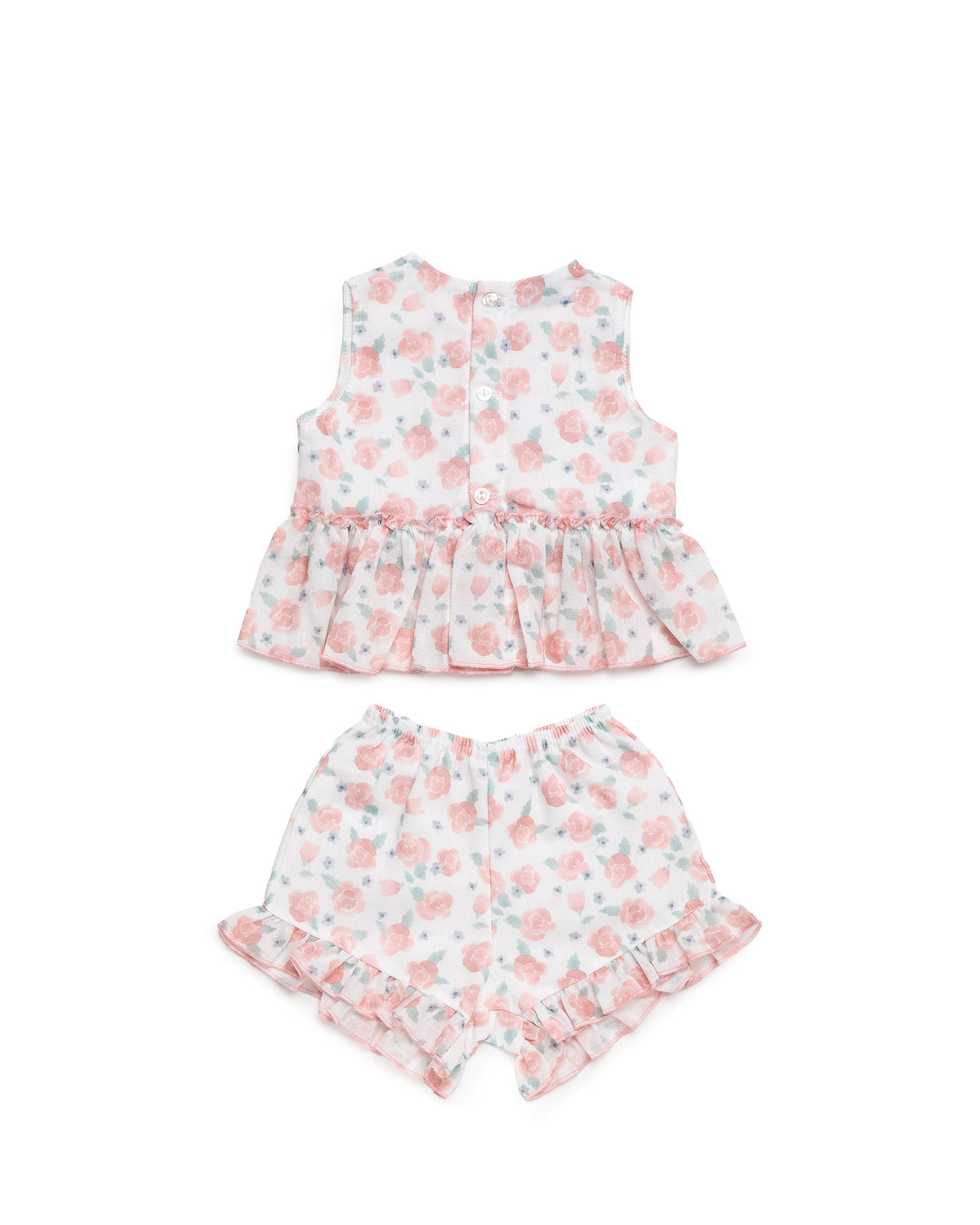 Back view of the Juliana Arandano girls peach floral short set
