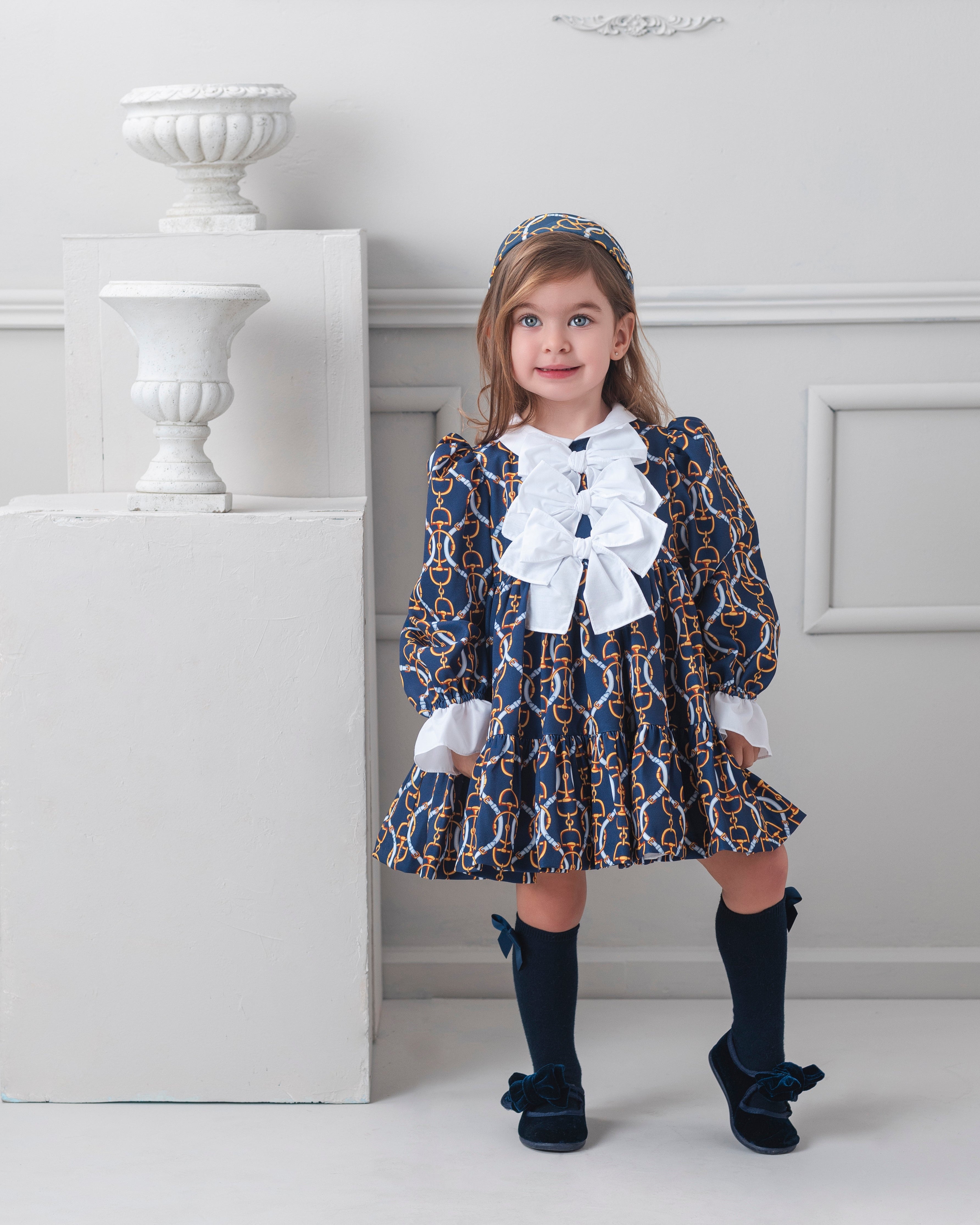 AW25 ROCHY Vintage Girls Navy Chain Print Dress - 26711