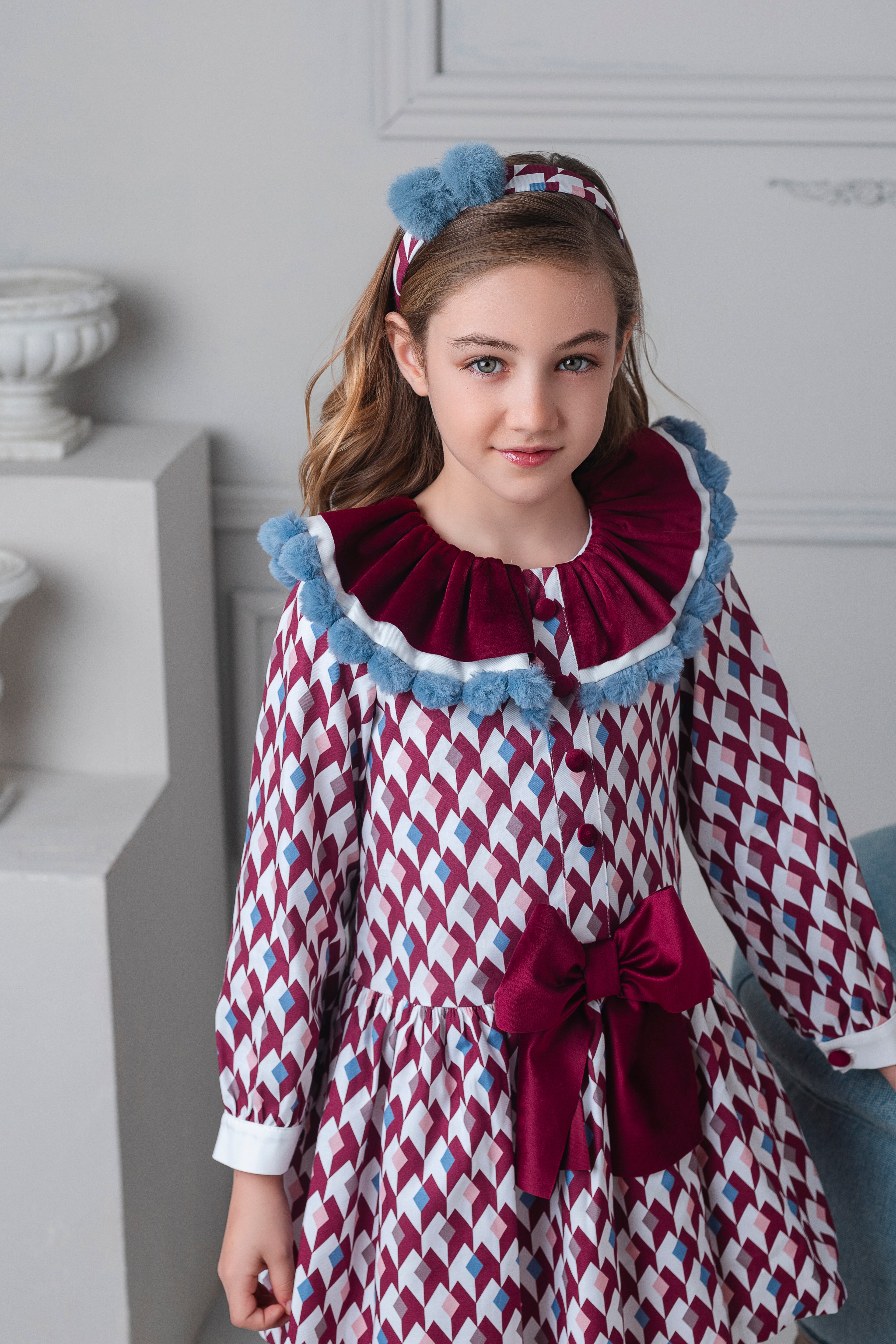 AW25 ROCHY Rombo Girls Burgundy Dress - 26760