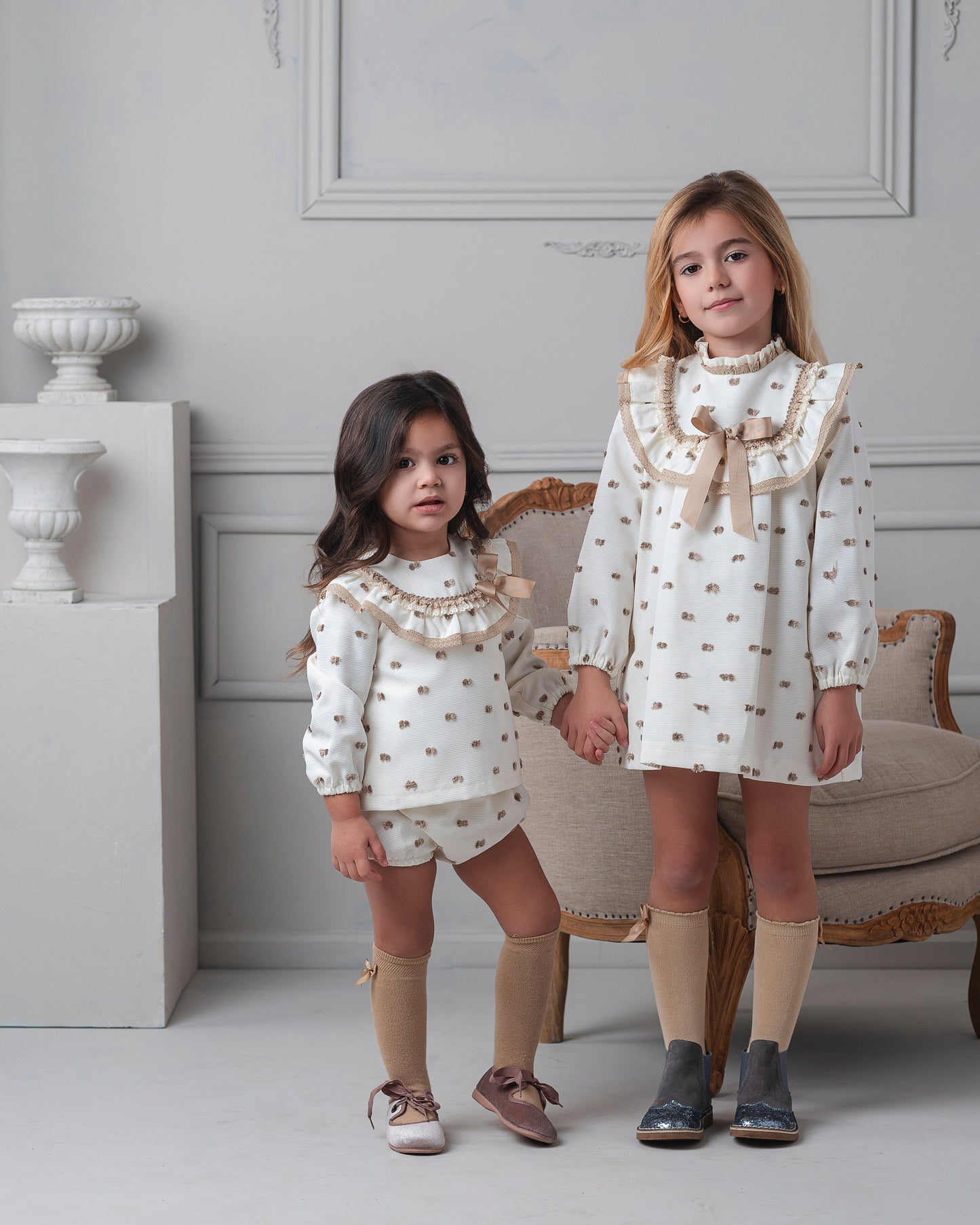 AW25 ROCHY Motas Girls Camel Polka Dot A-Line Dress - 26766
