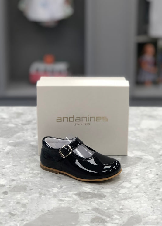 ANDANINES Navy Patent Leather Baby Girls Mary Jane Shoe