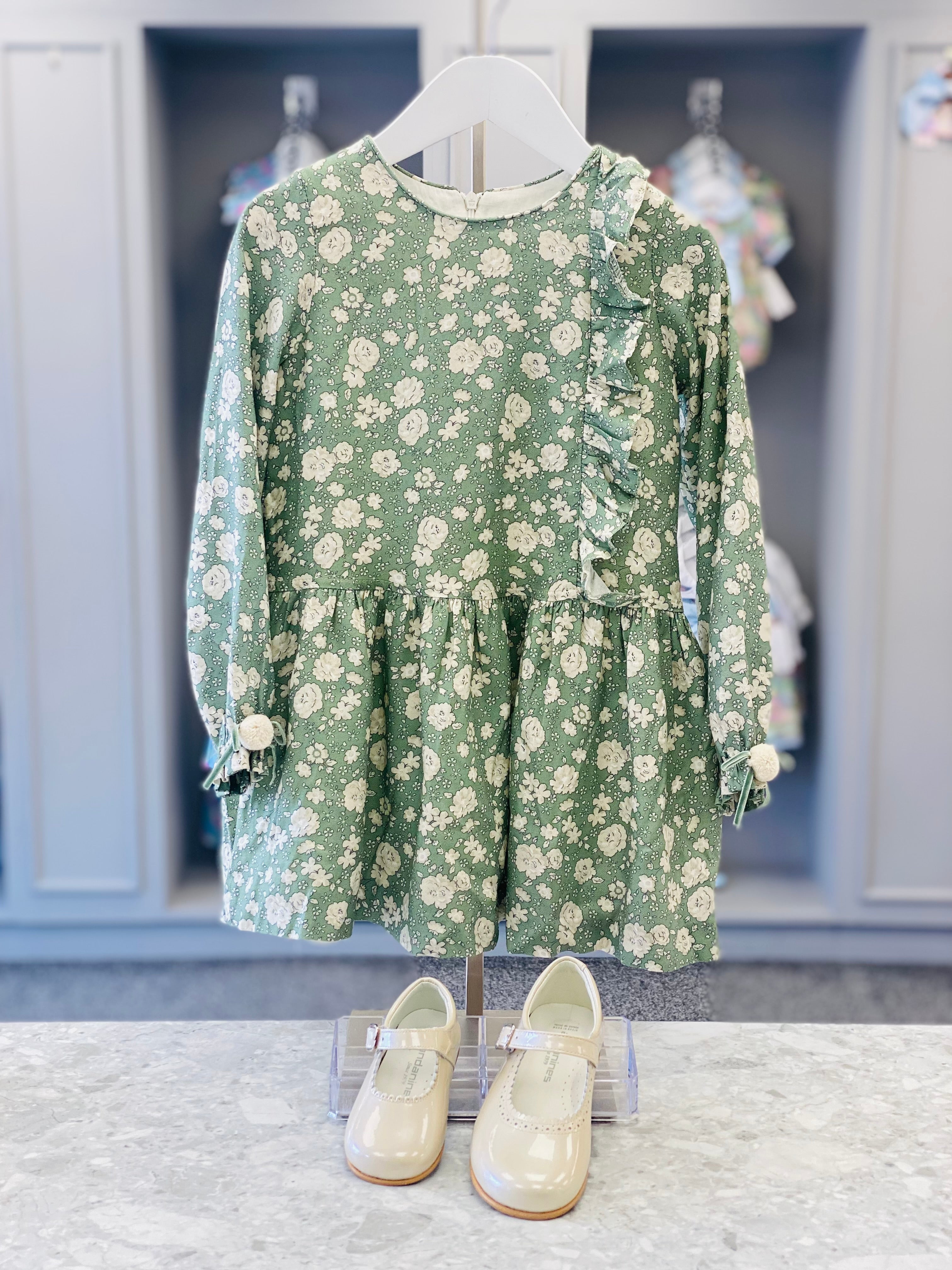 ROCHY Pruna Girls Green & Cream Floral Dress - CLEARANCE SALE