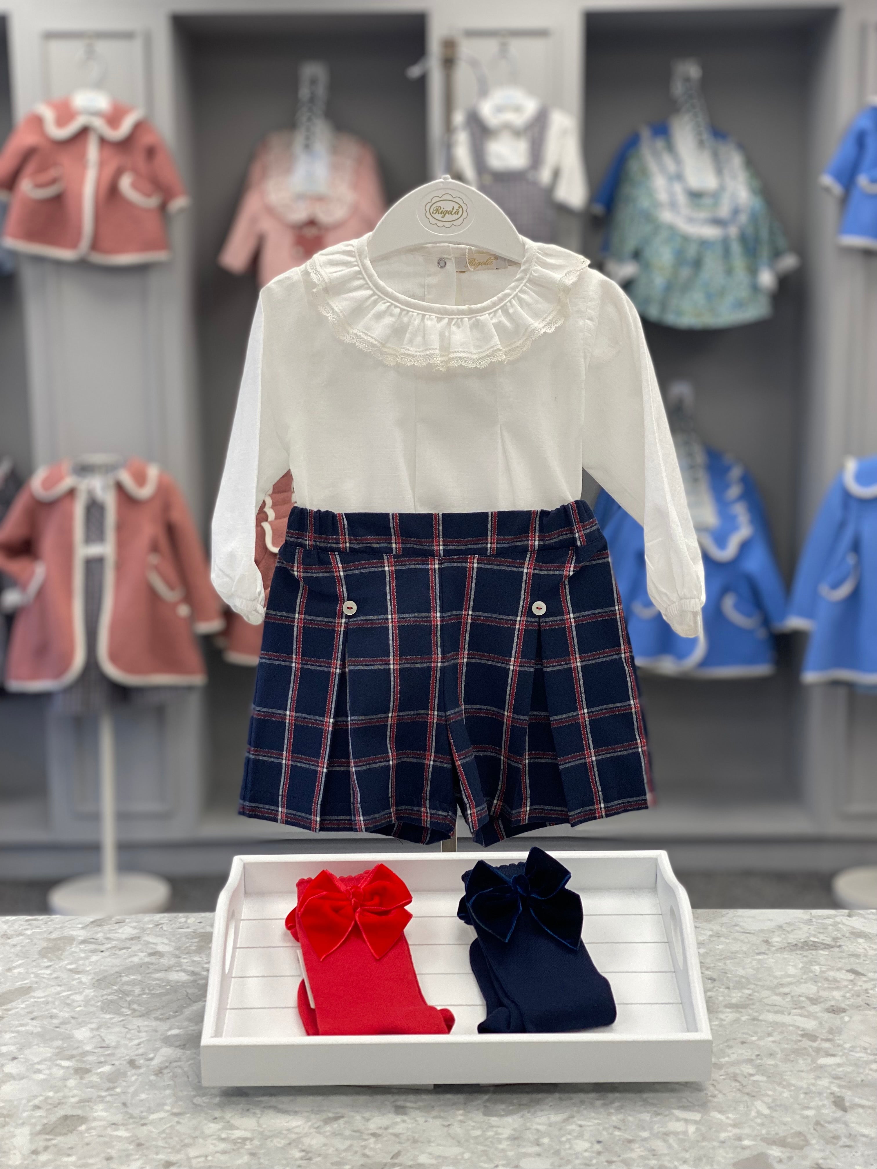 RIGOLA AW24 Navy & Red Check Girls Skort Set - CLEARANCE SALE