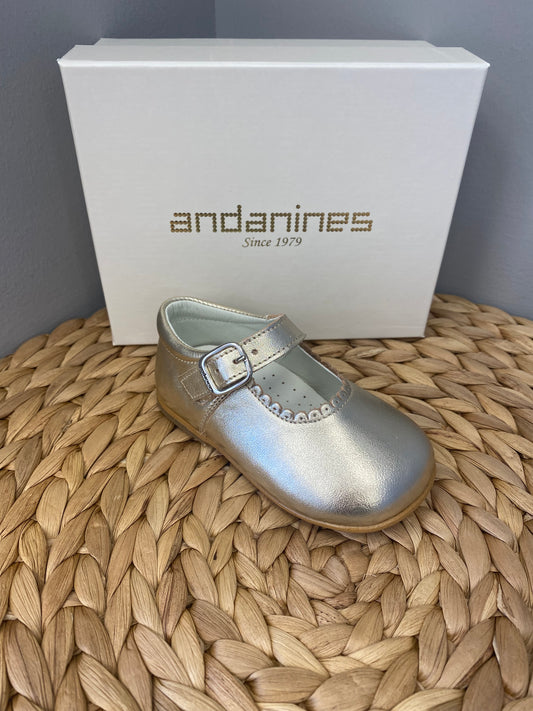 ANDANINES Baby Girls Mary Jane Gold Leather Shoe