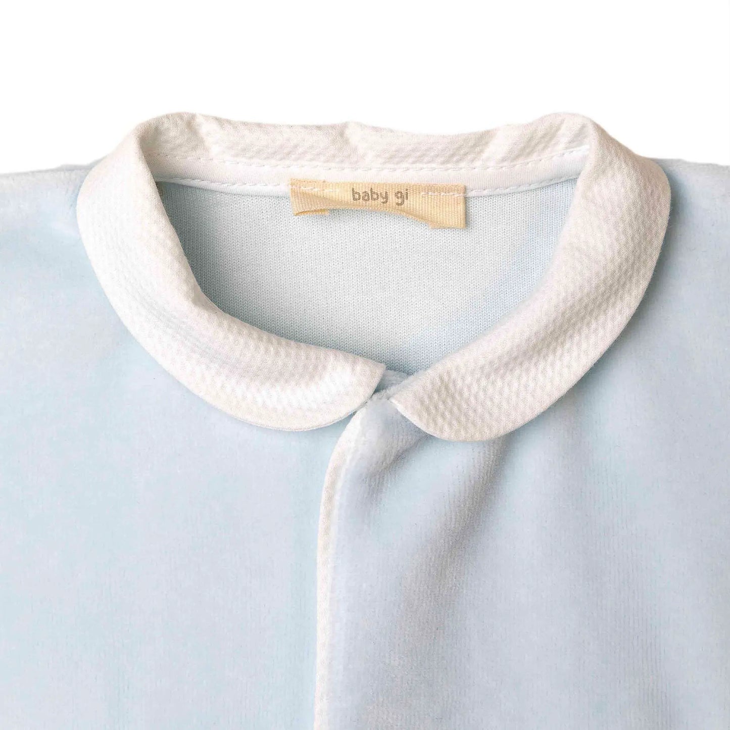 BABY GI Angel Wings Blue Boys Peter Pan Collar Velour Babygrow