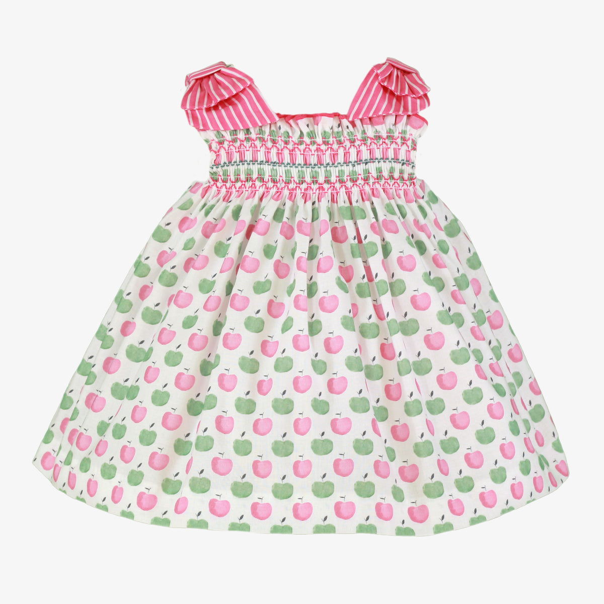 Miranda Manzana pink and green apple print girls dress front view