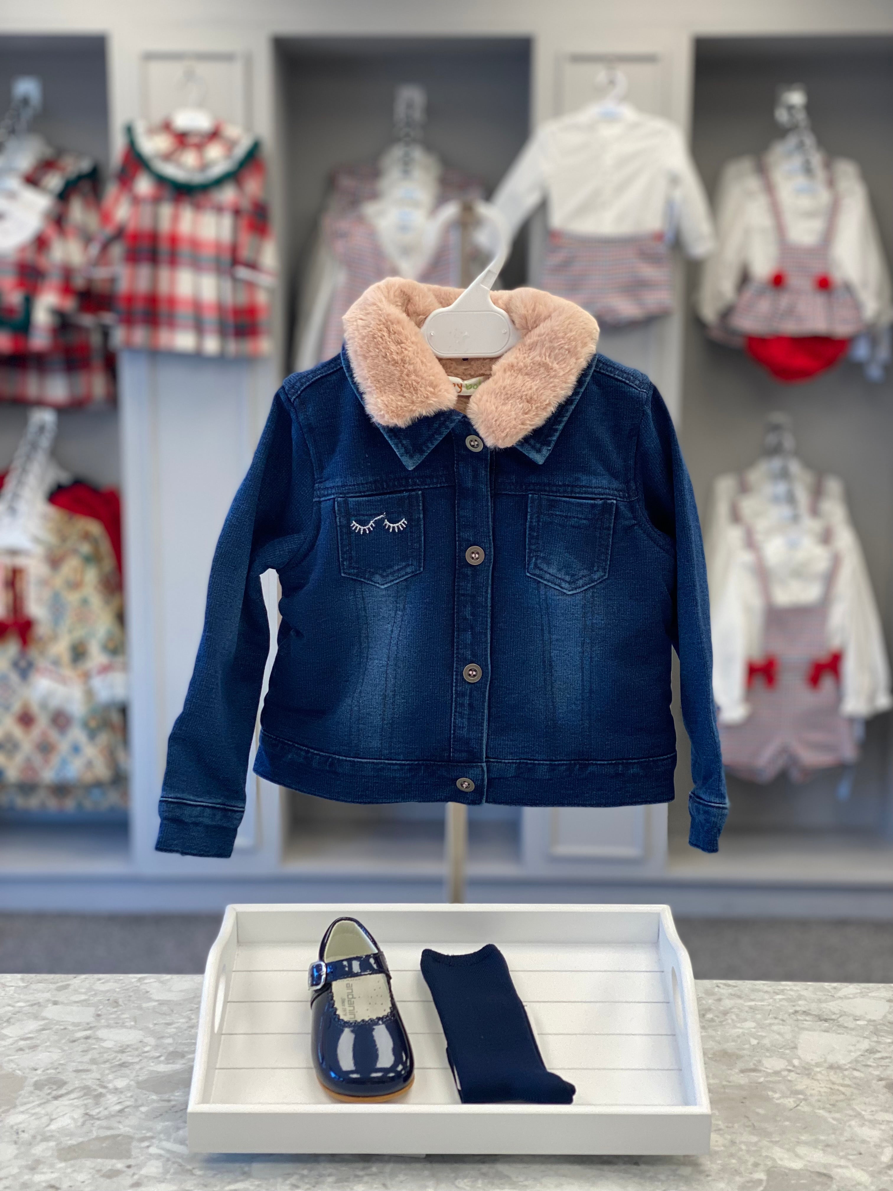BABYBOL Baby Girls Denim & Faux Fur Jacket  - CLEARANCE SALE