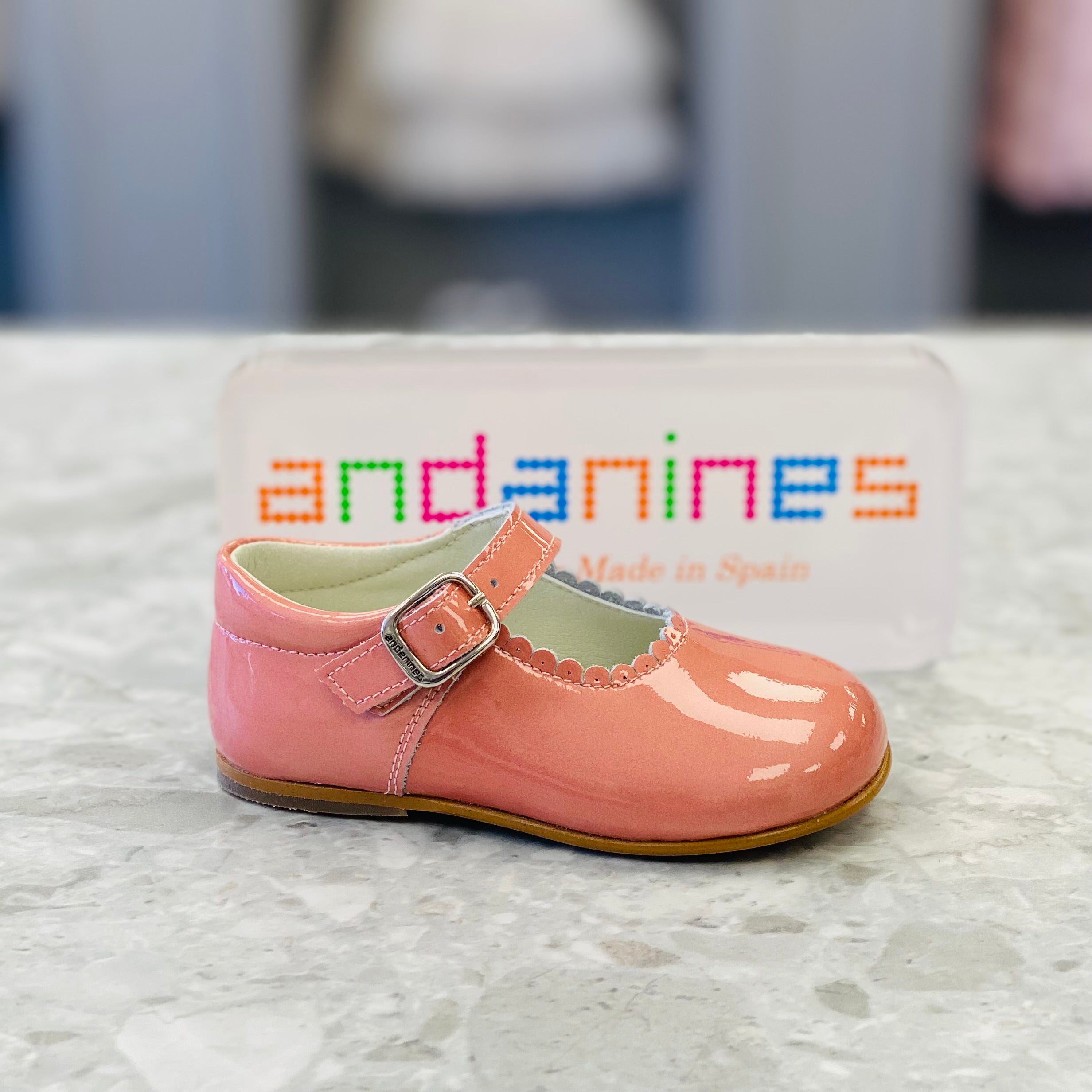 ANDANINES Coral Pearl Girls Patent Leather Mary Jane Shoes