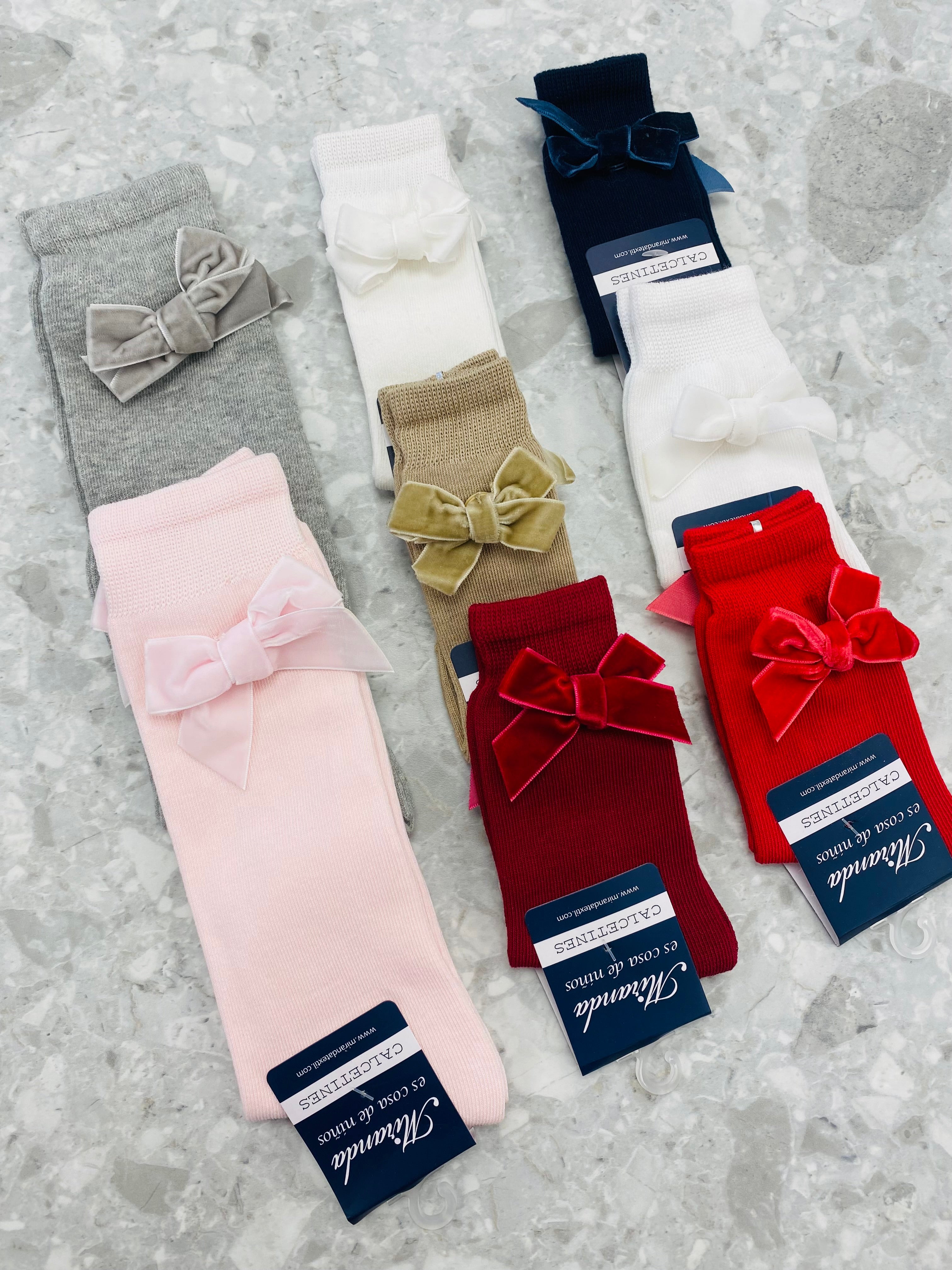 MIRANDA Girls Knee High Velvet Bow Socks - CLEARANCE SALE