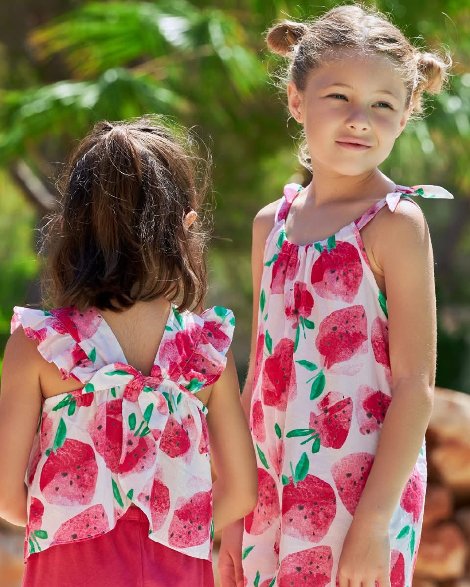 TUTTO PICCOLO SS25 Costa Rica Girls Strawberry Print Playsuit