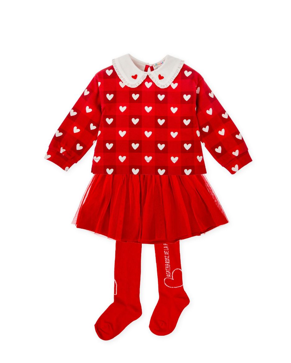 AW25 AGATHA RUIZ DE LA PRADA Girls Red Heart Print Skirt Set with Tights