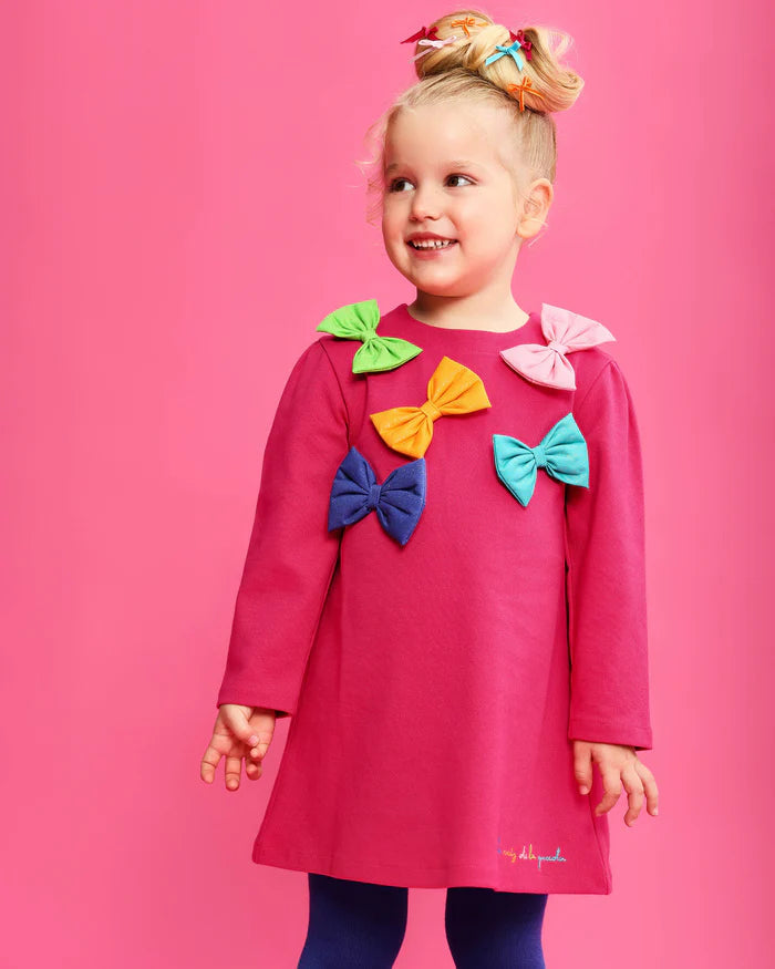 AW25 AGATHA RUIZ DE LA PRADA Girls Fuchsia Pink Bow Dress & Tights