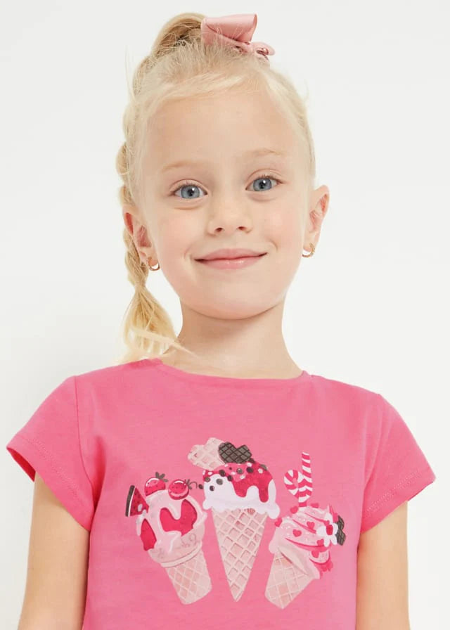 MAYORAL Girls Peony Pink Ice Cream T-Shirt - CLEARANCE SALE