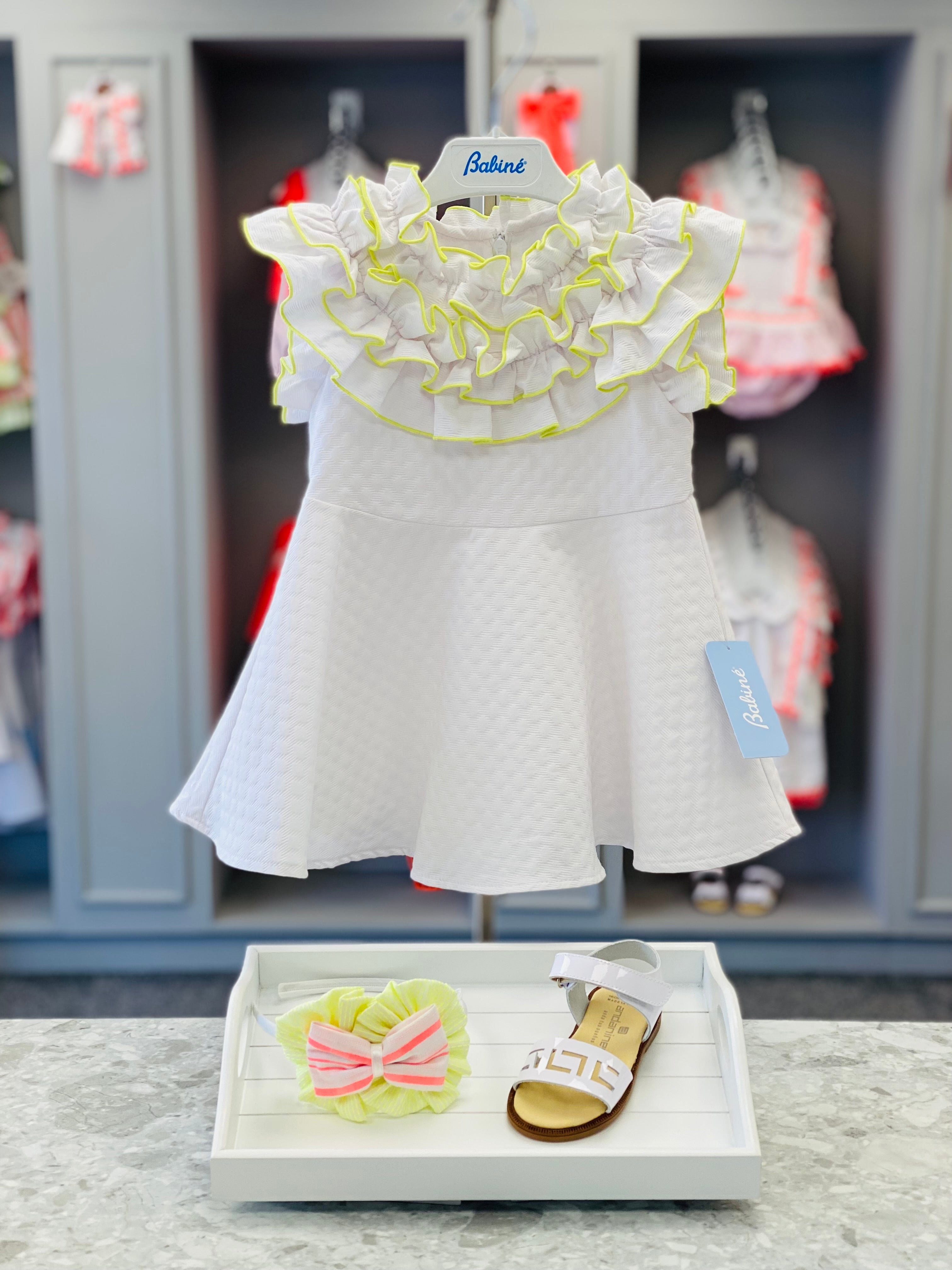BABINE SS25 Paz Girls White & Neon Yellow Dress - 2522829