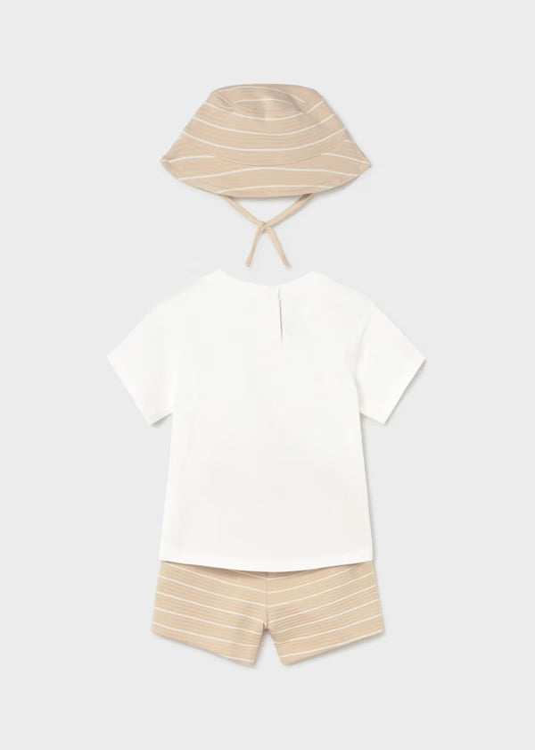 X MAYORAL Boys Cream Short Set with Sun Hat - 1666