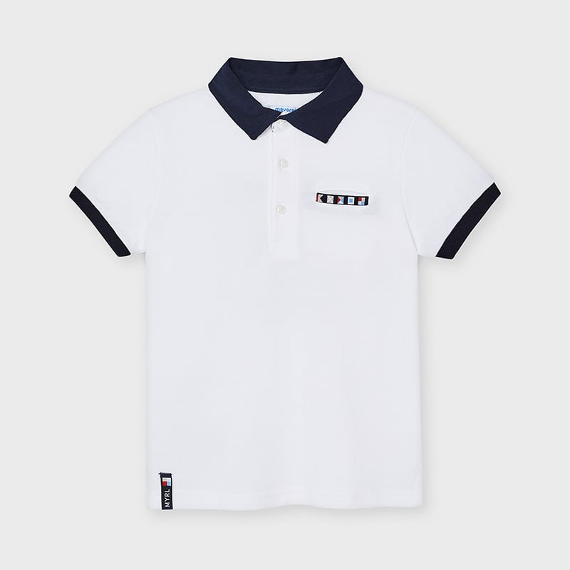 MAYORAL Boys White & Navy Polo Shirt - CLEARANCE SALE