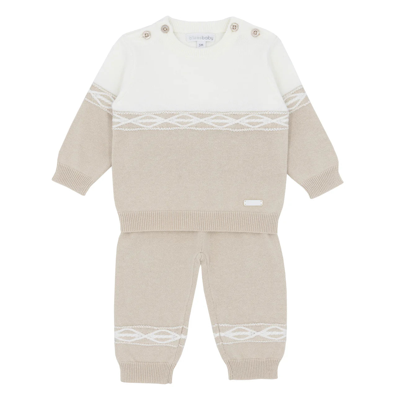 AW25 BLUES BABY Bruges Boys Cream & Beige Two Piece Knitted Set - 2132