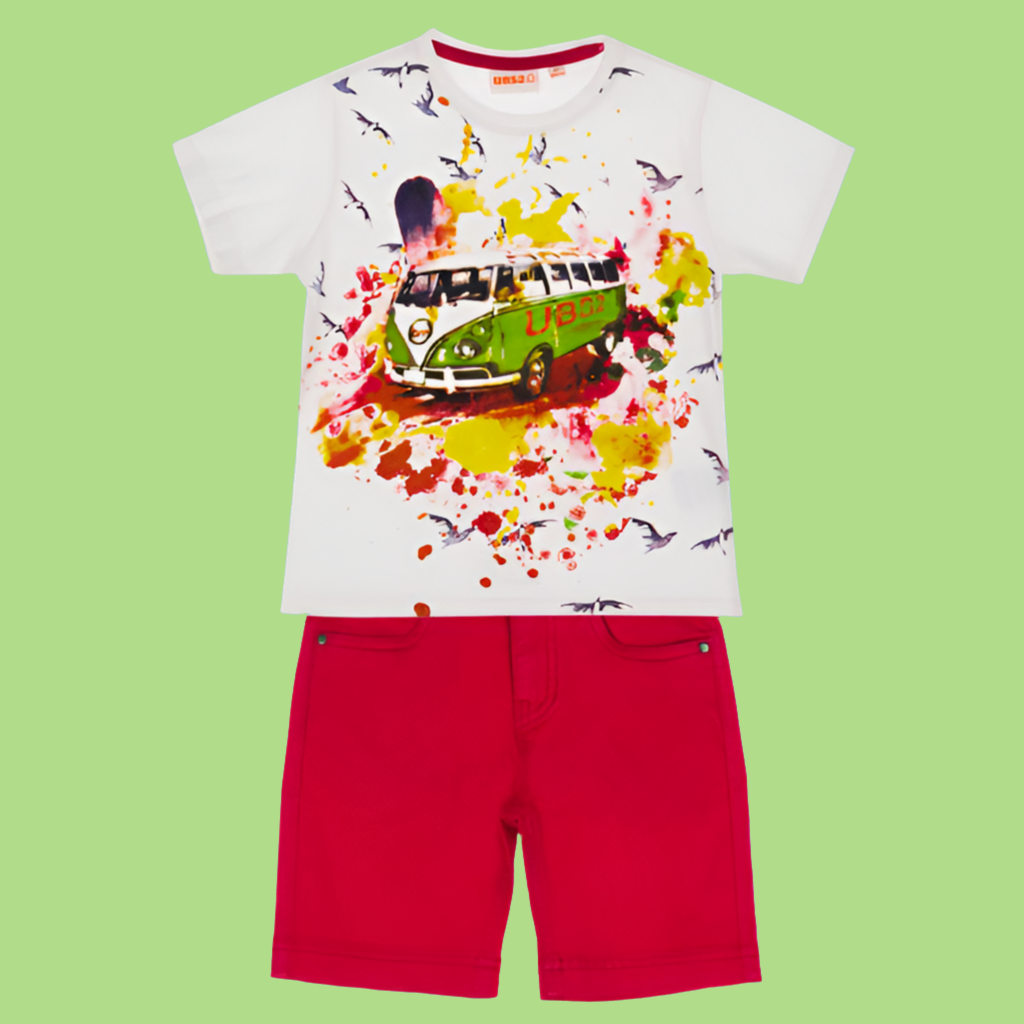 UBS2 Boys Red Camper Van Shorts Set - CLEARANCE SALE