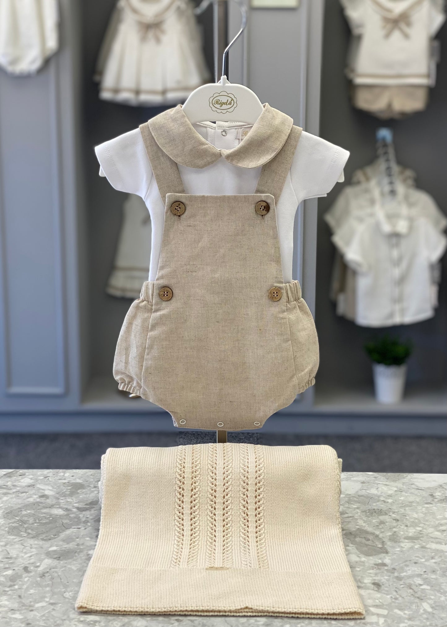 RIGOLA Coconut Boys Beige Linen Romper Set