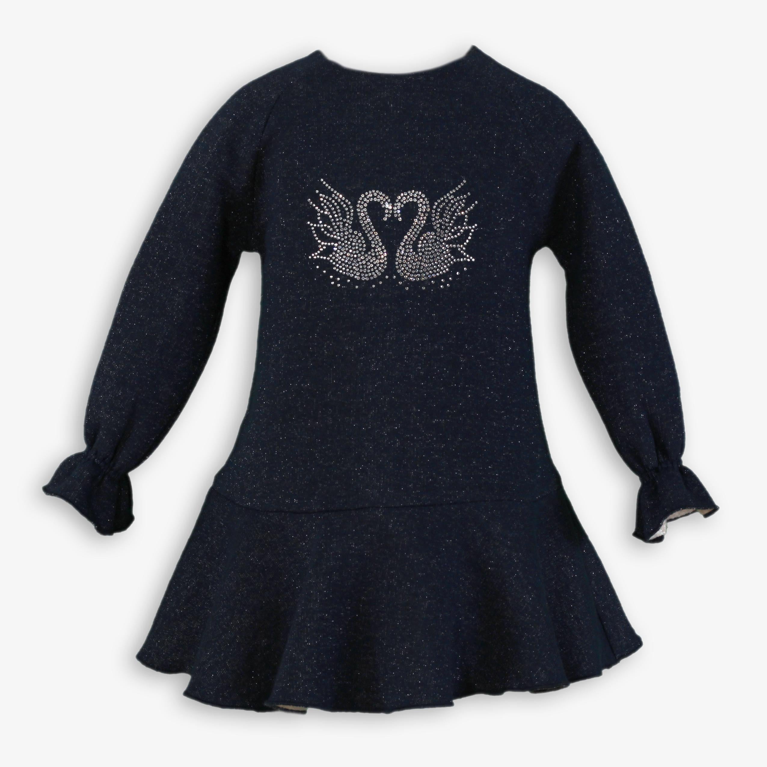 AW25 MIRANDA Girls Navy Swan A-Line Dress - 622V