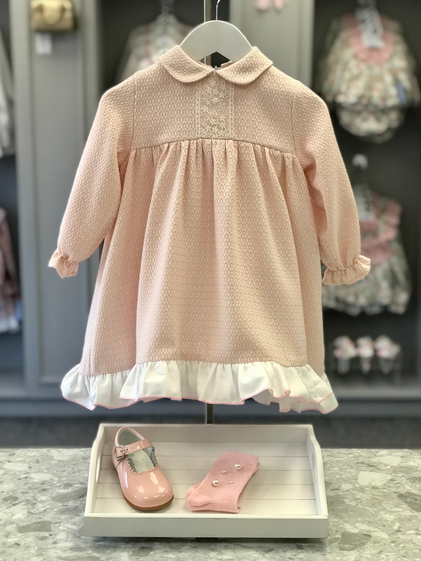 LOR MIRAL Elisa Pink & White Jacquard Girls Dress - 32412