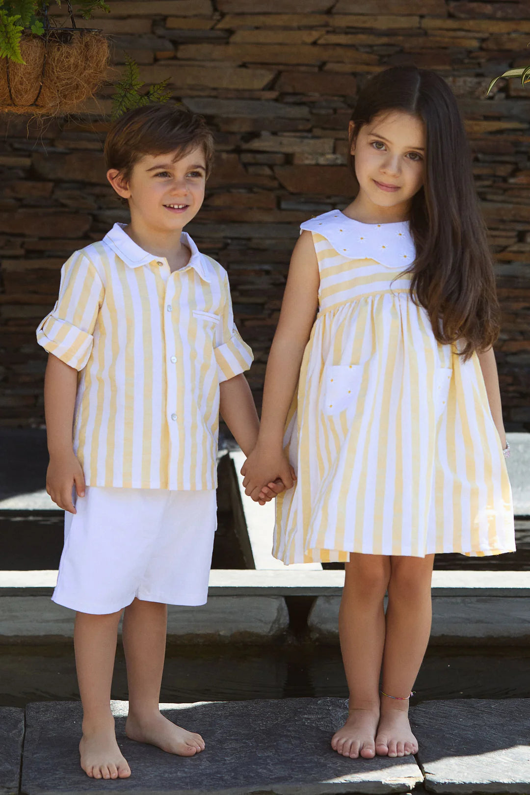 Deolinda Sunny girls lemon and white sun dress - back view