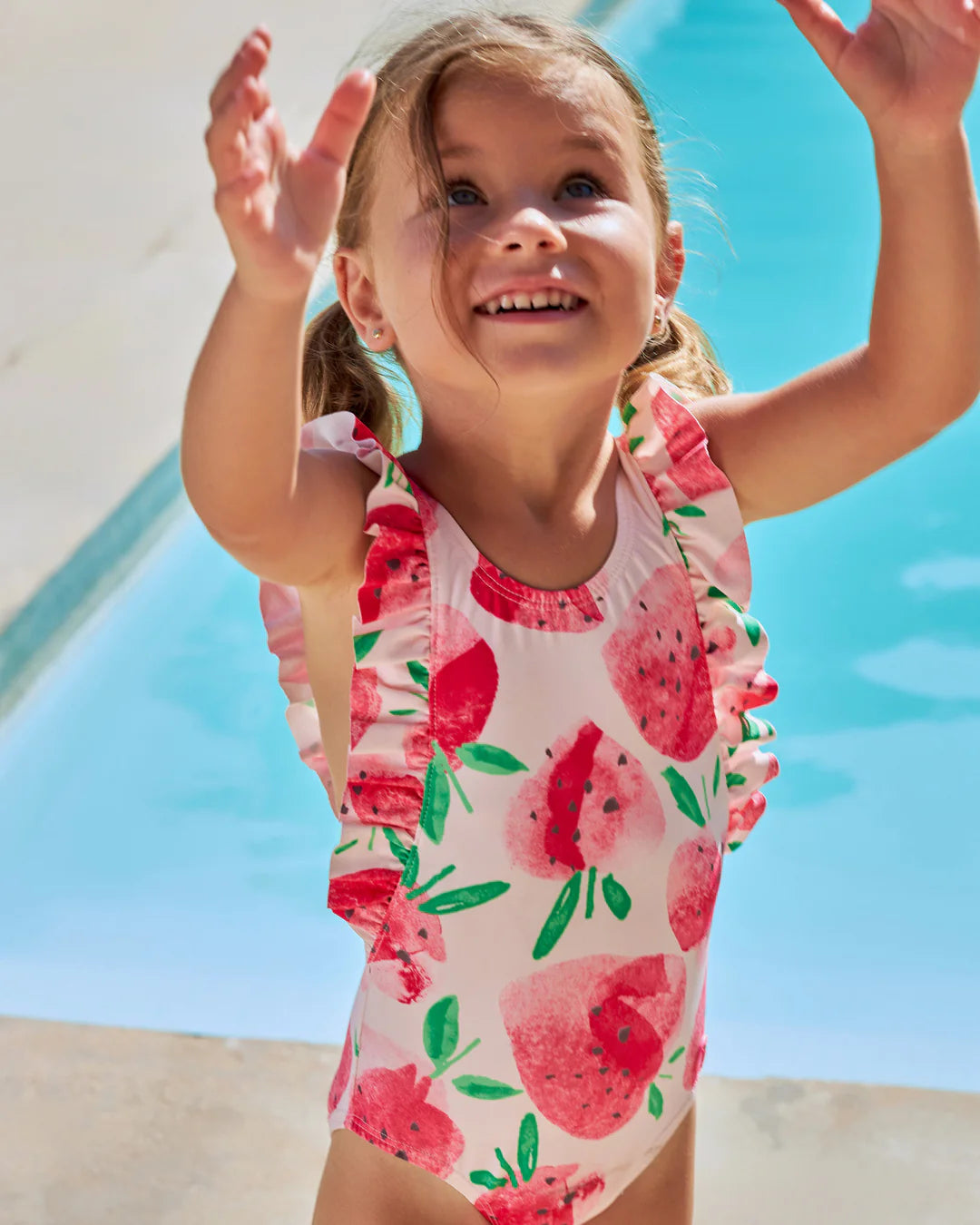 TUTTO PICCOLO Costa Rica Girls Strawberry Print Swimsuit - lifestyle