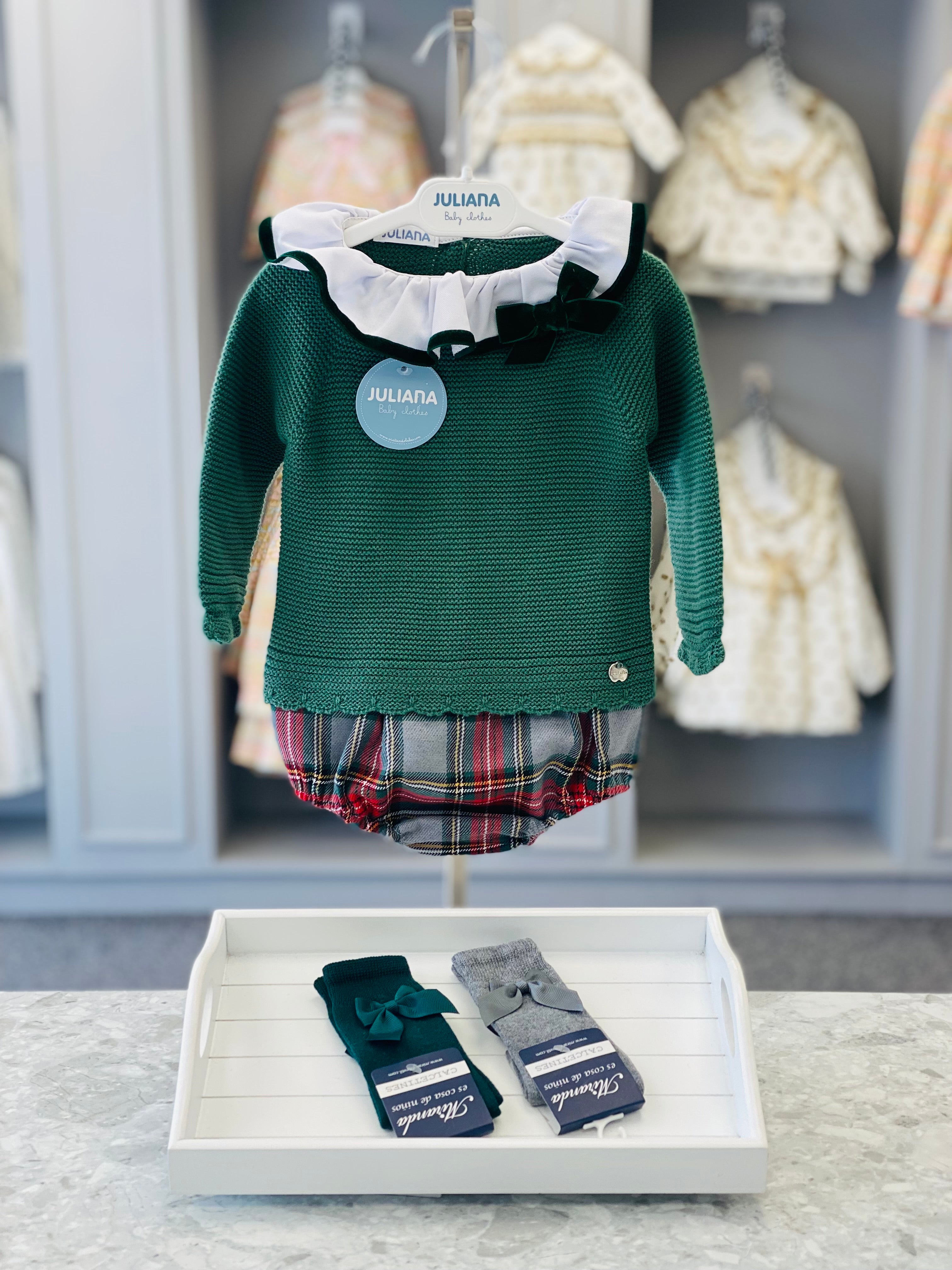 JULIANA AW24 Chispa Green Tartan Girls Jam Pant Set - CLEARANCE SALE