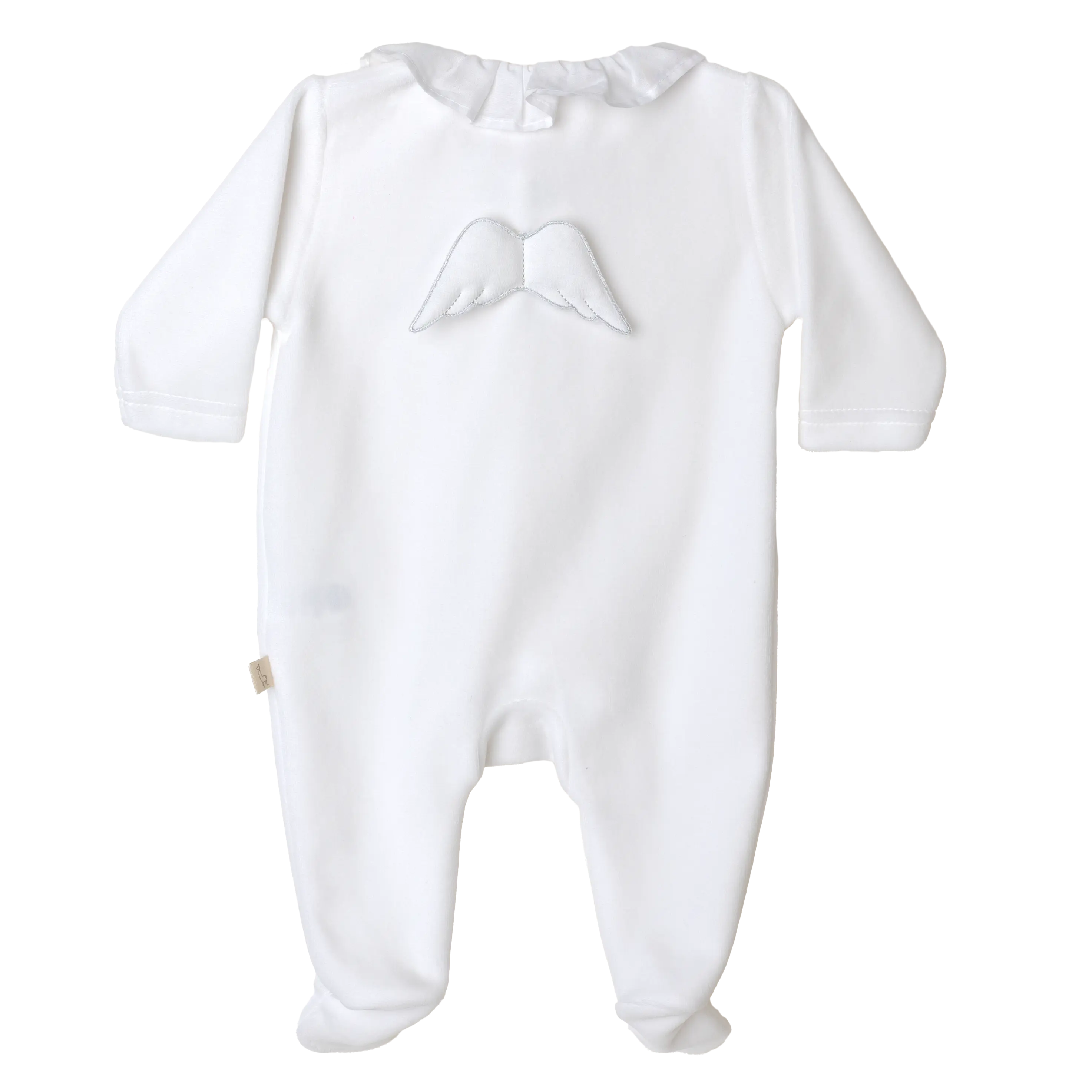 BABY GI Angel Wings White Unisex Frill Collar Velour Babygrow