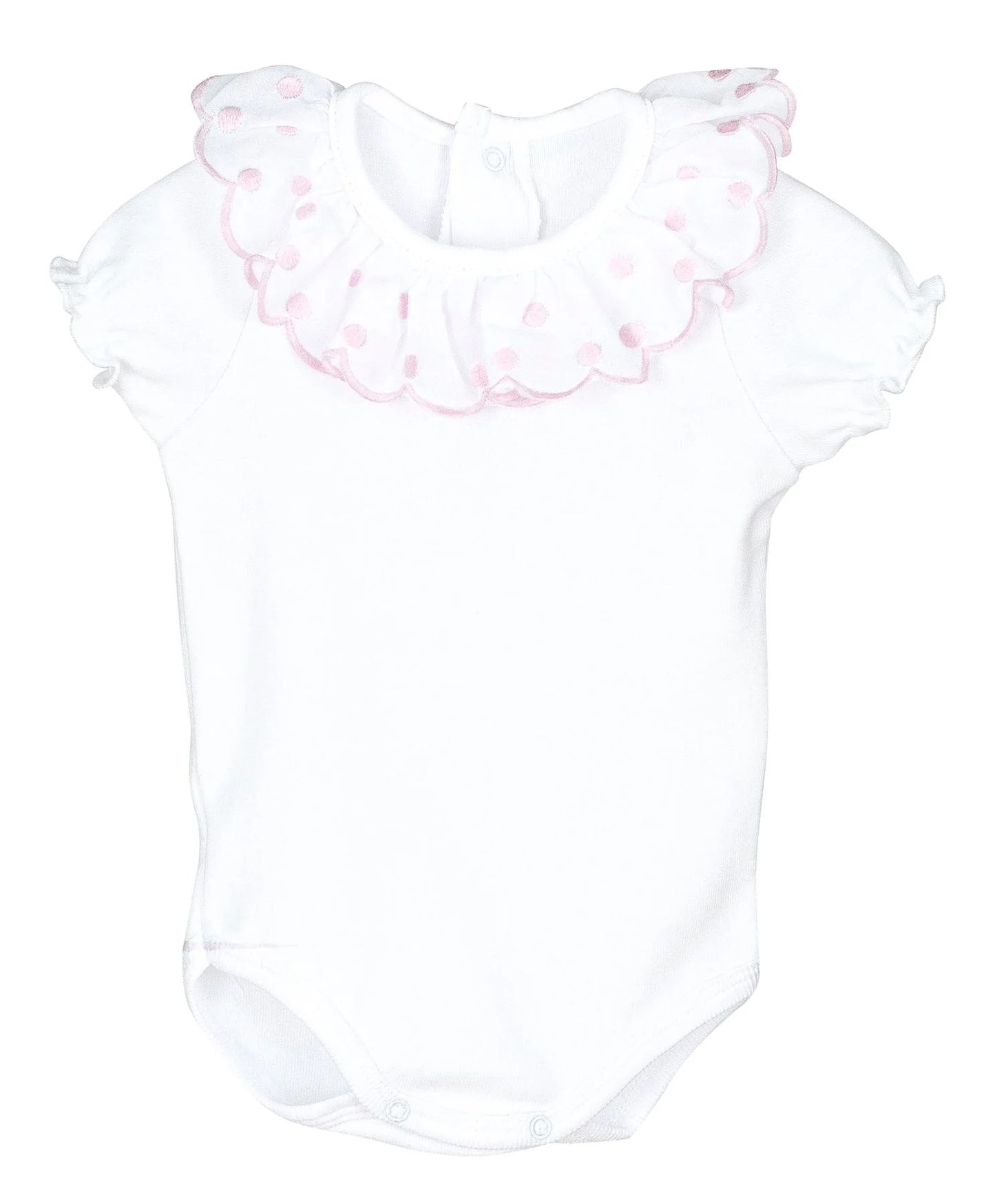 CALAMARO White & Pink Baby Girls Short Sleeve Vest - 19107