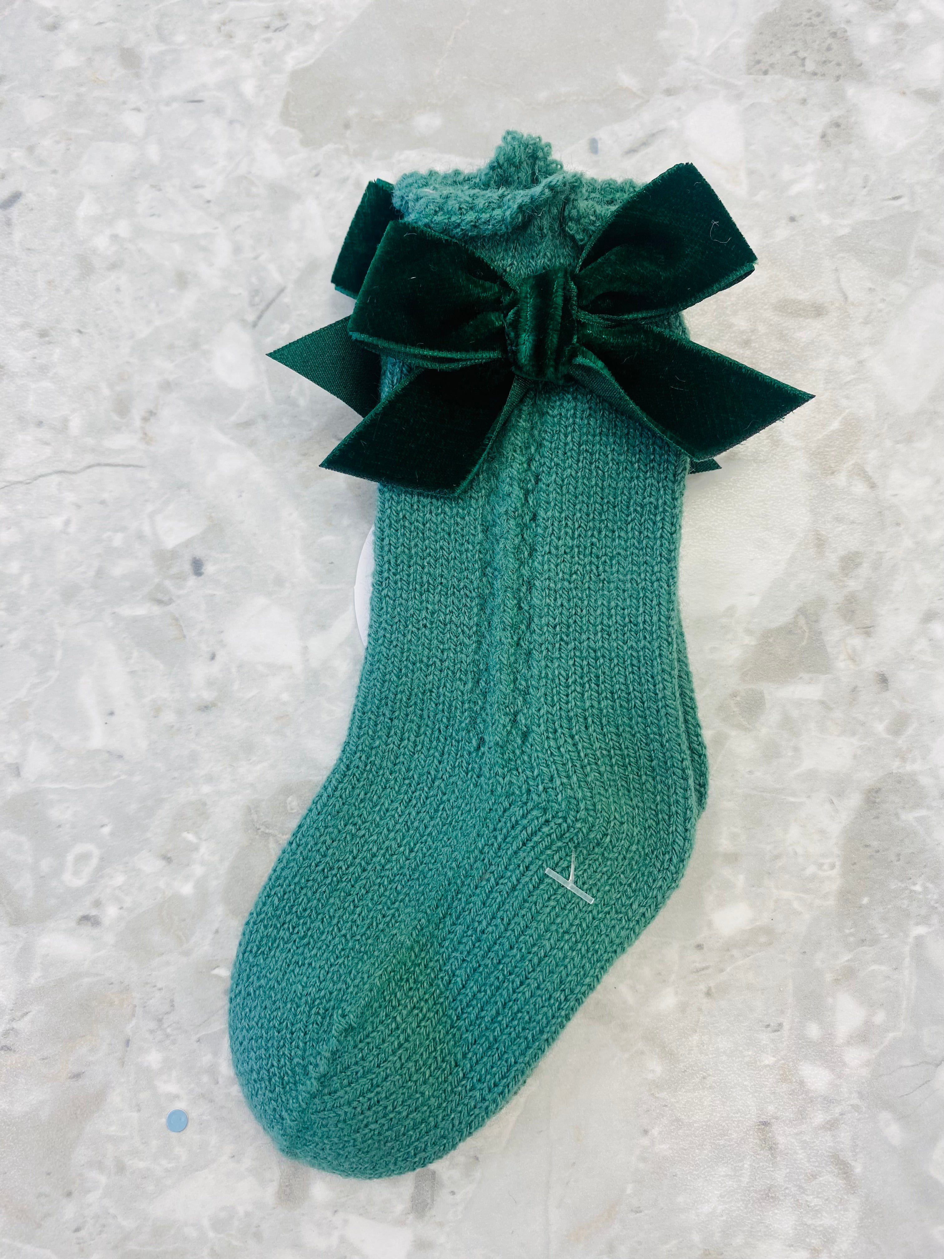 AW25 JULIANA Sinfonia Green Socks with Velvet Bow - 522
