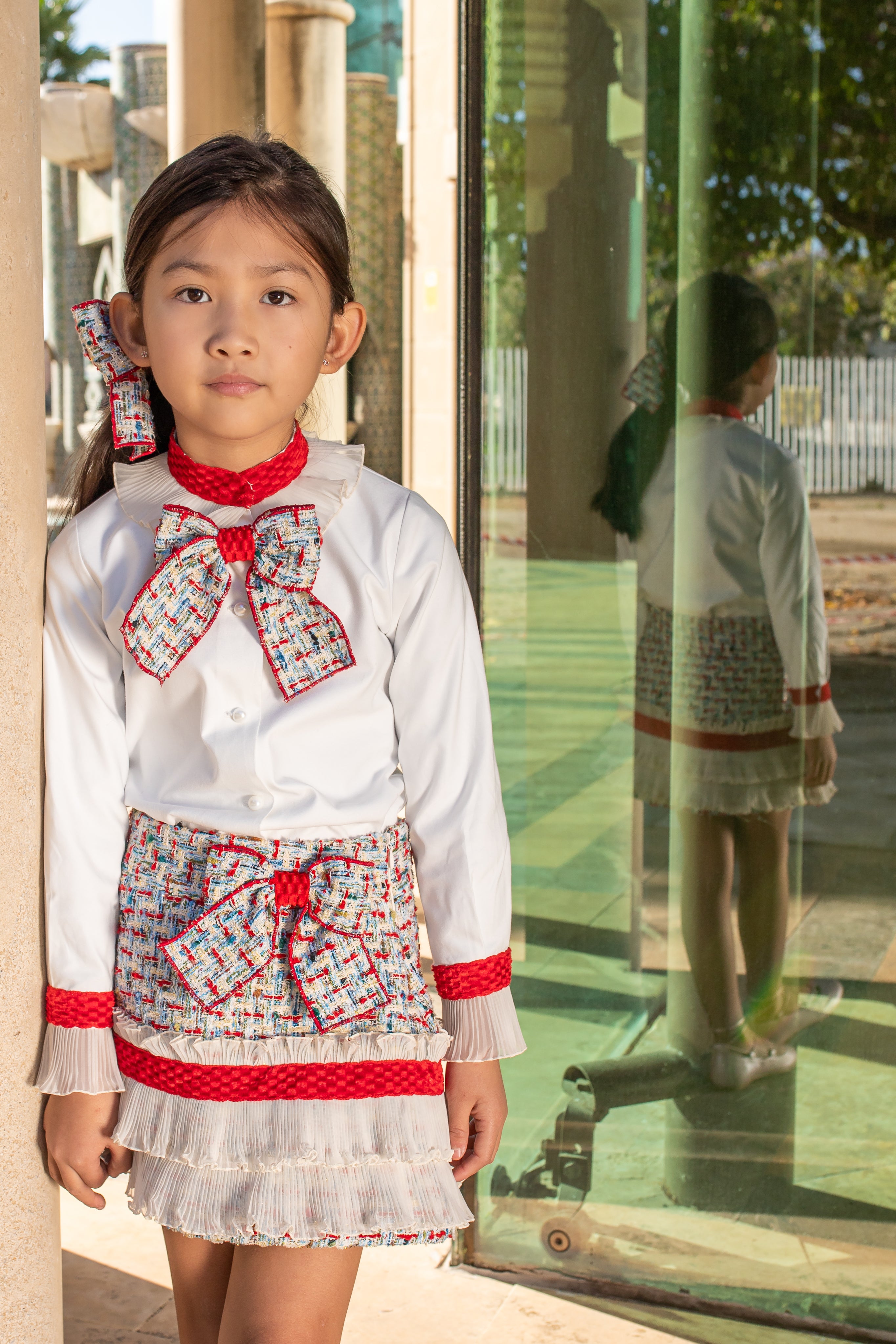 NAXOS Cordoba Girls Red Tweed Three Piece Skirt Set - 7271