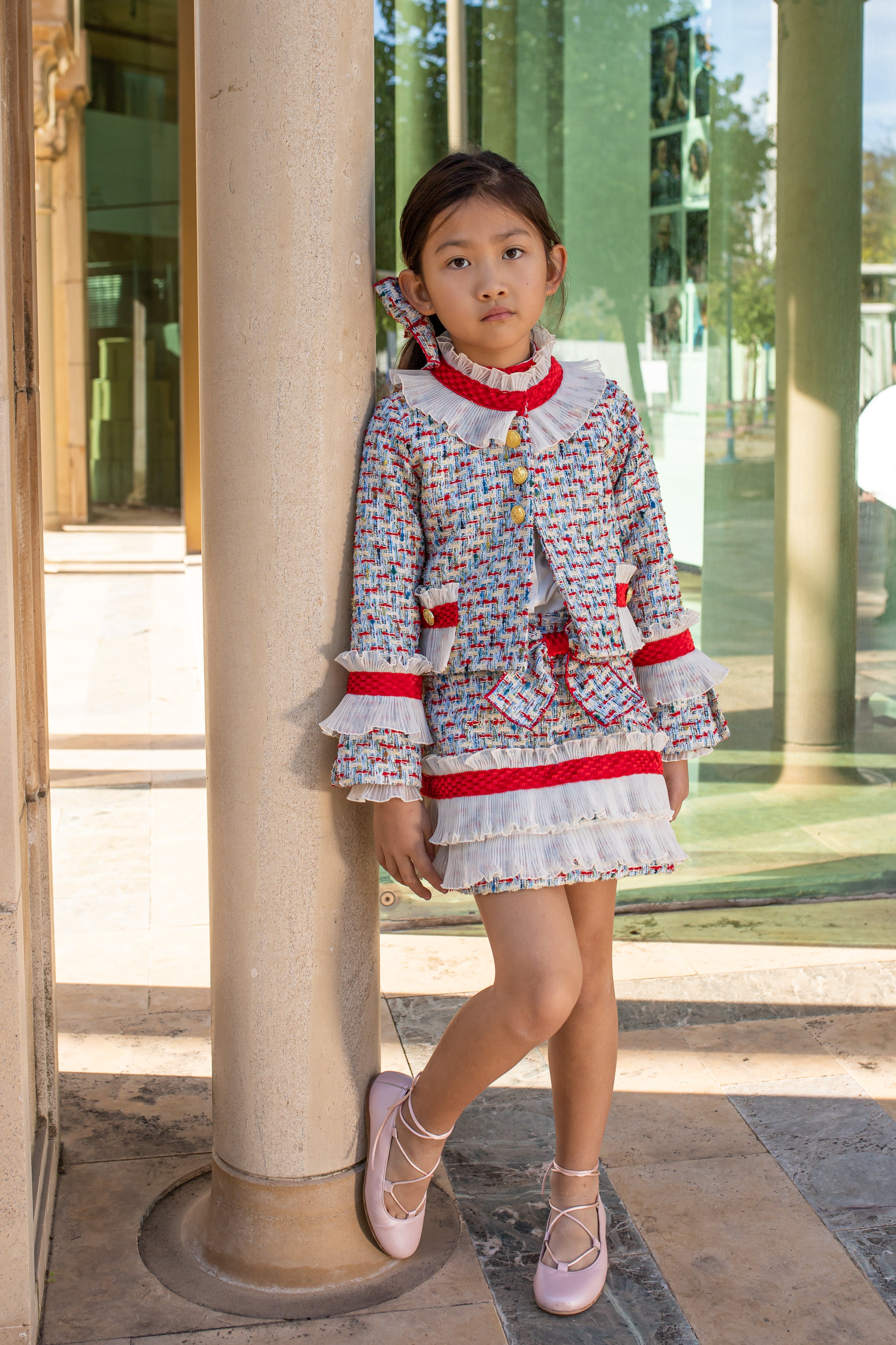 NAXOS Cordoba Girls Red Tweed Three Piece Skirt Set - 7271