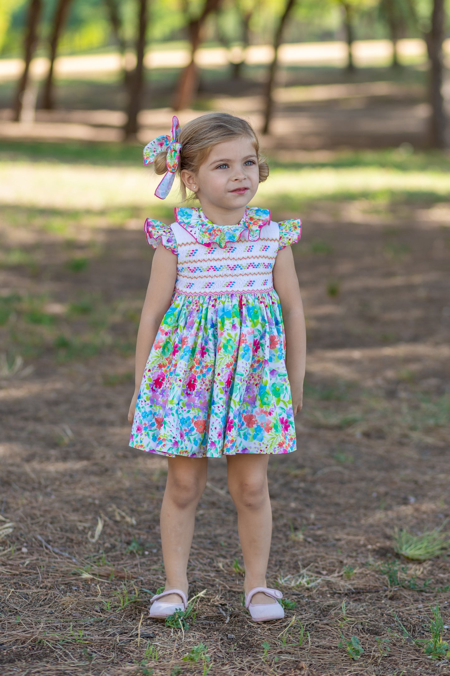 NAXOS Daphne Hand Smocked Multicolour Girls Dress - 7336