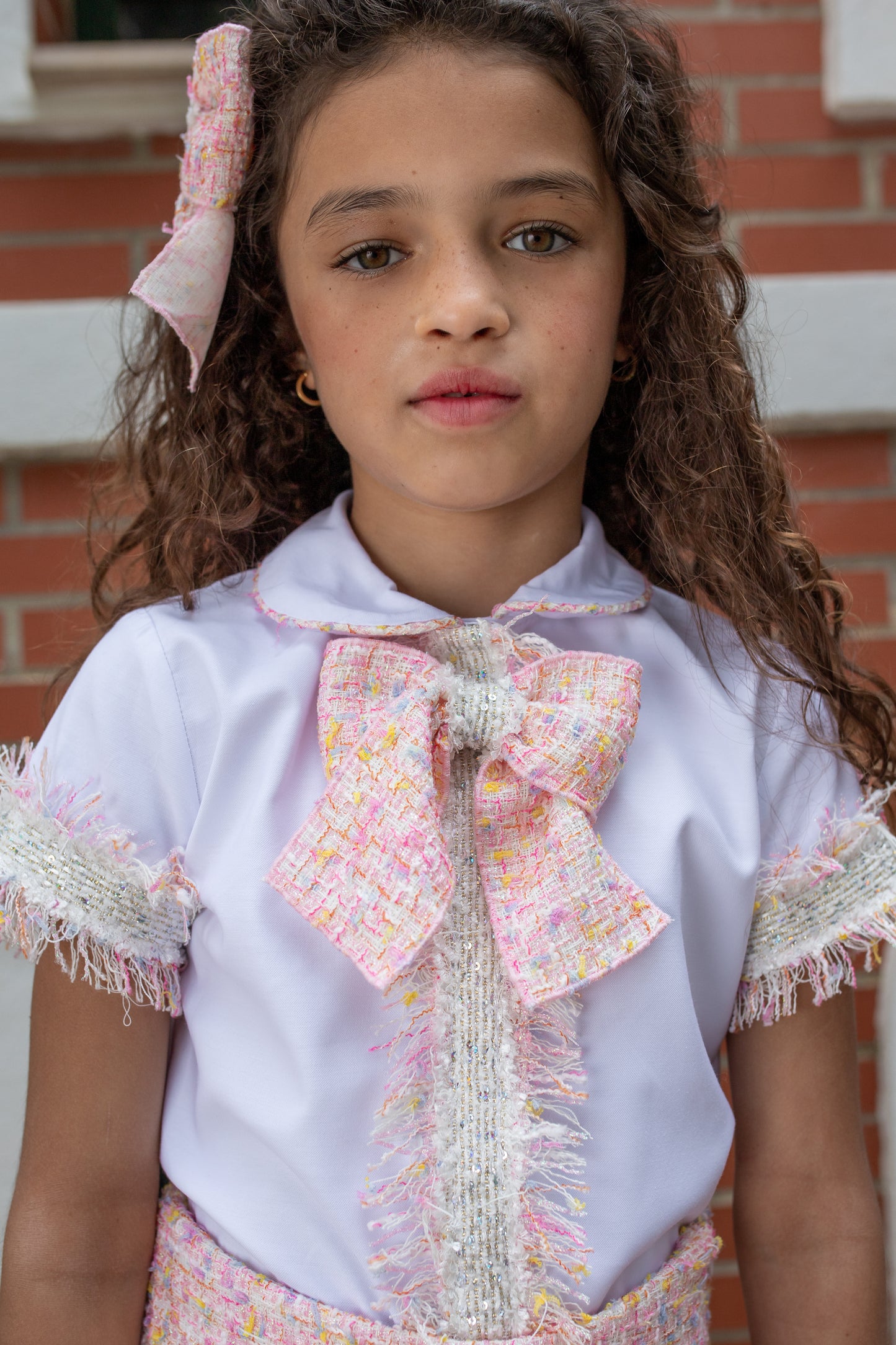 NAXOS Cassia Pink & Orange Tweed Girls Skirt Set - 7361