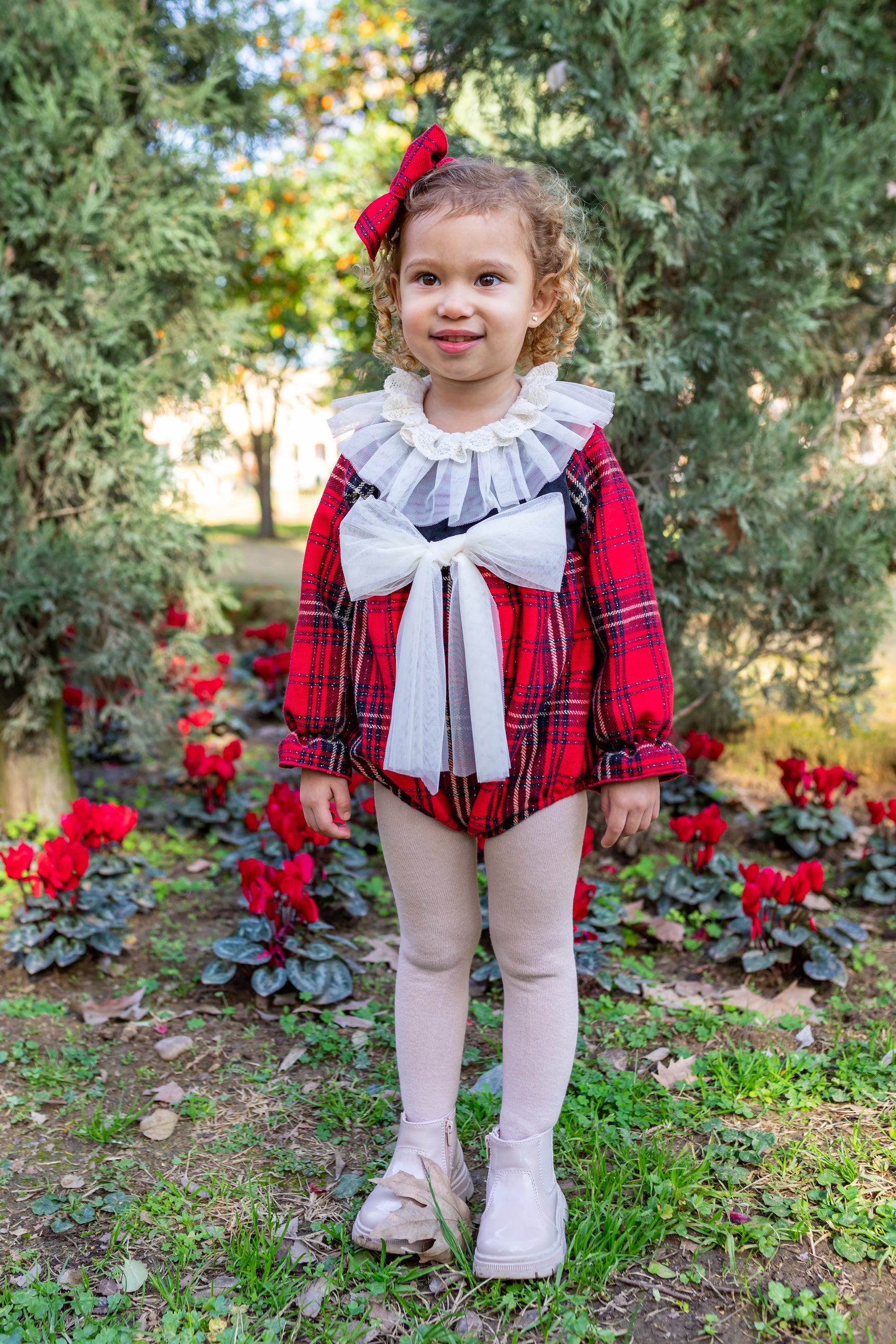 NAXOS AW24 Red Tartan Girls Romper - 7404