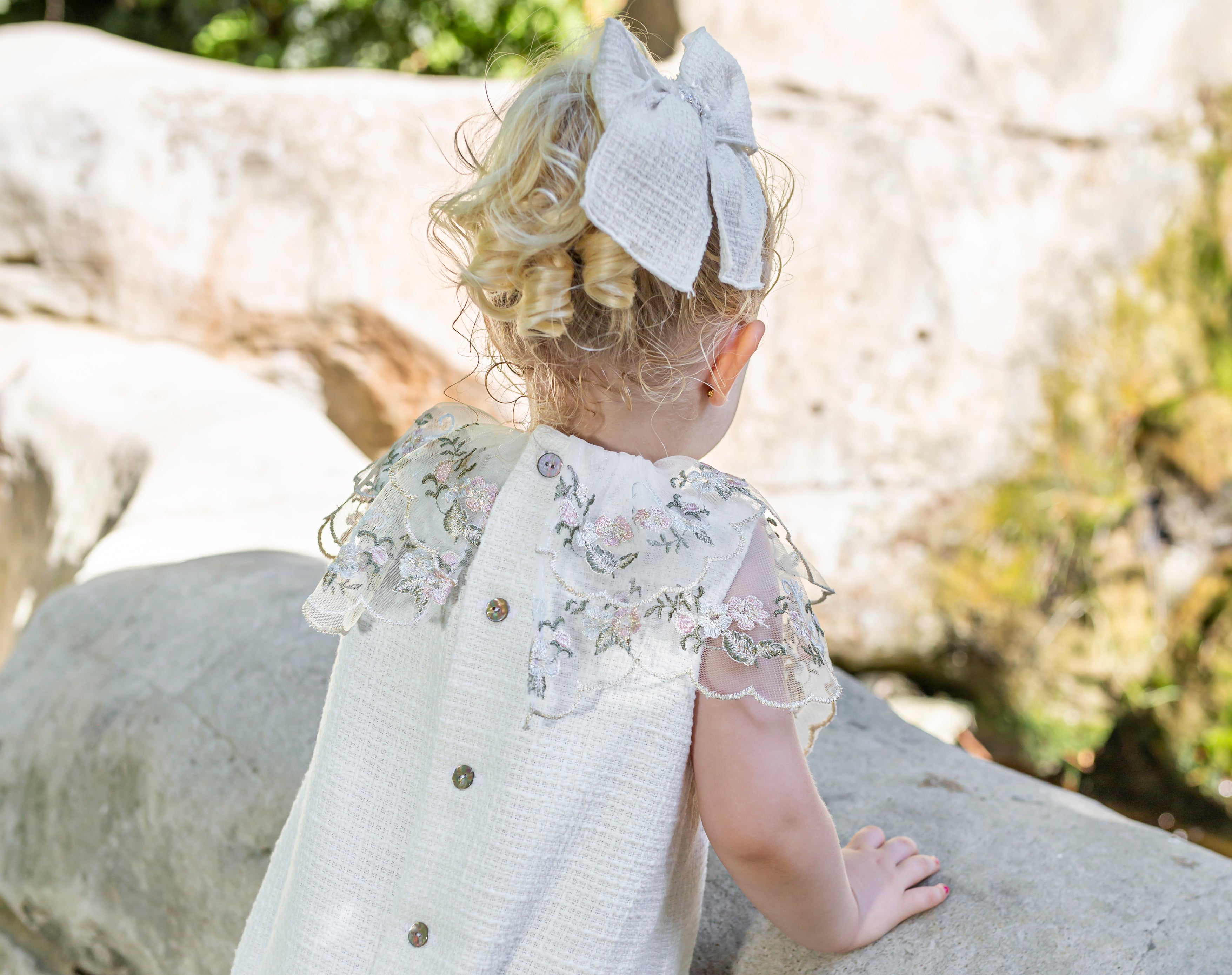 NAXOS SS25 Salvia Girls Cream Tweed Floral Embroidered Romper - 7500