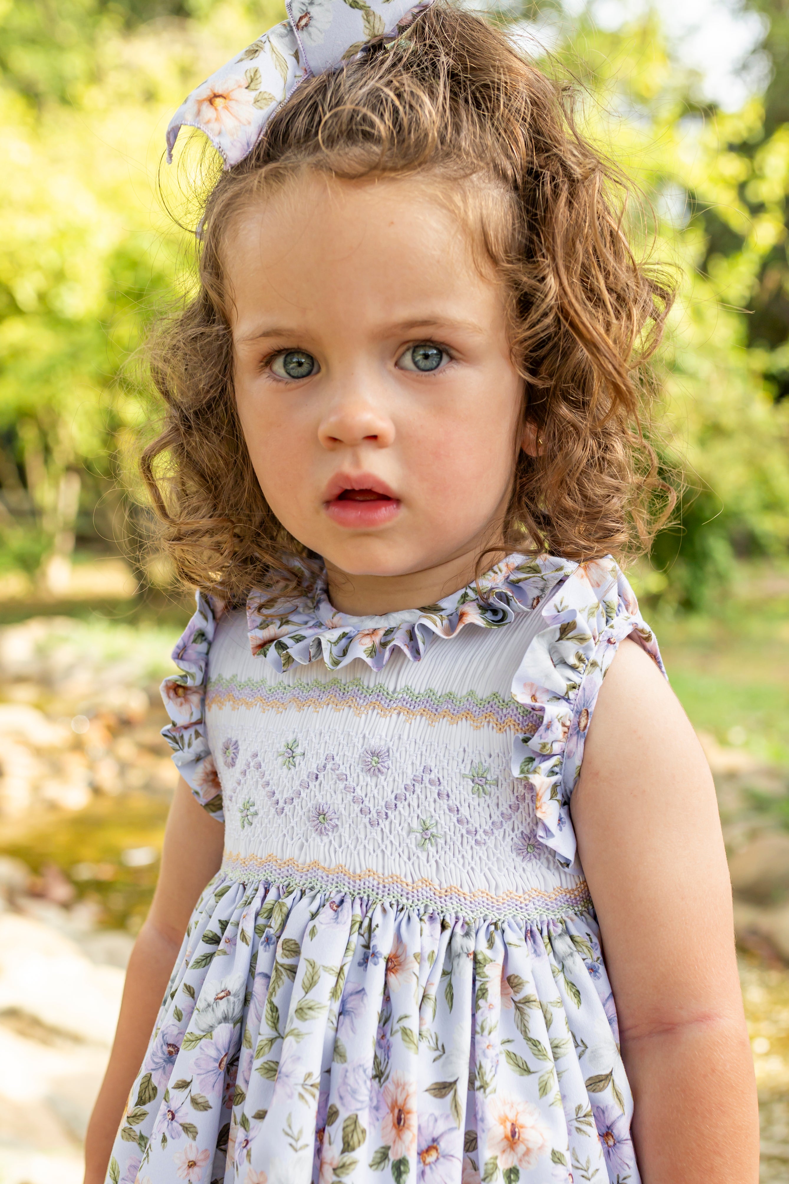 NAXOS SS25 Anemona Lilac Floral Girls Hand Smocked Dress - 7535