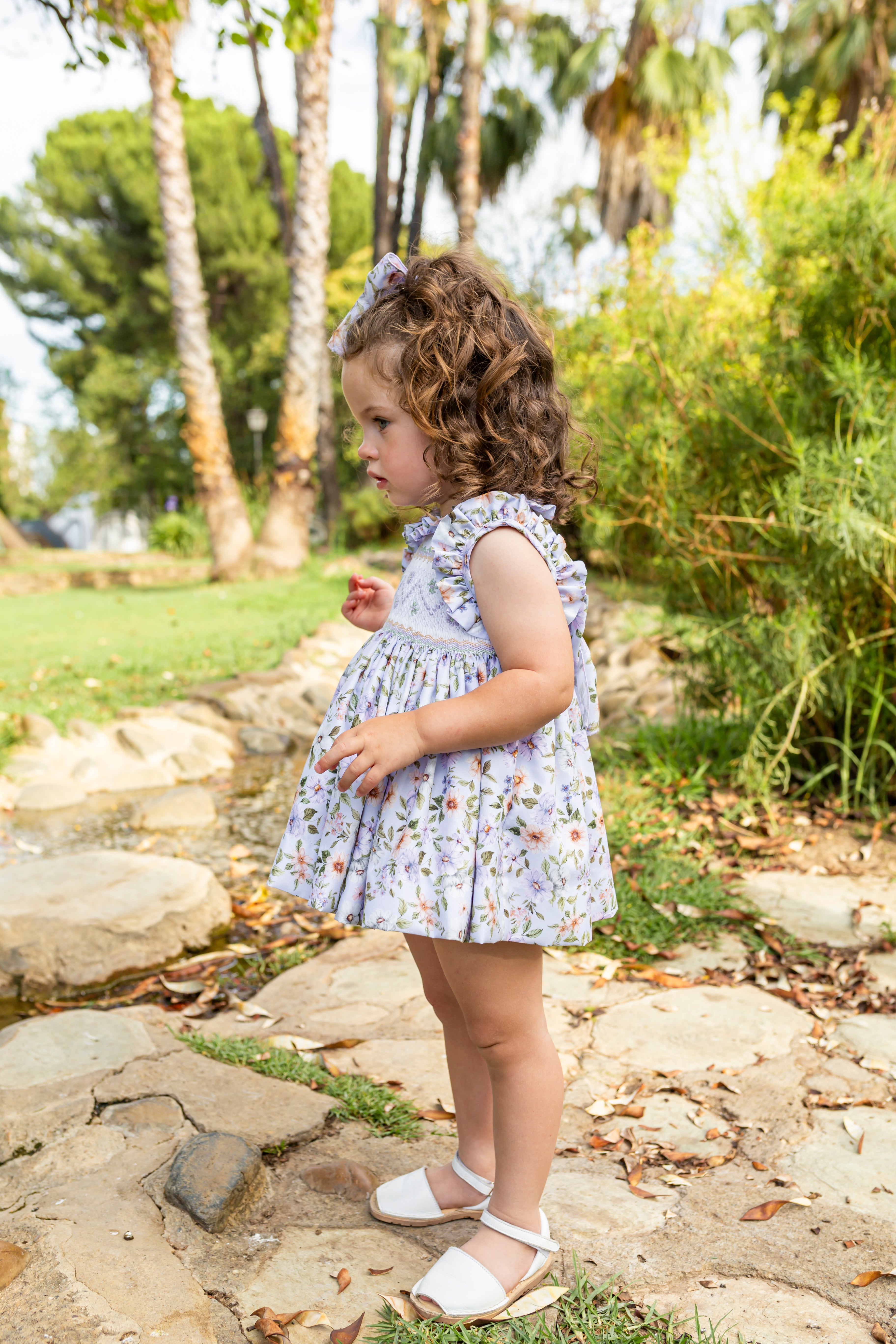 NAXOS SS25 Anemona Lilac Floral Girls Hand Smocked Dress - 7535