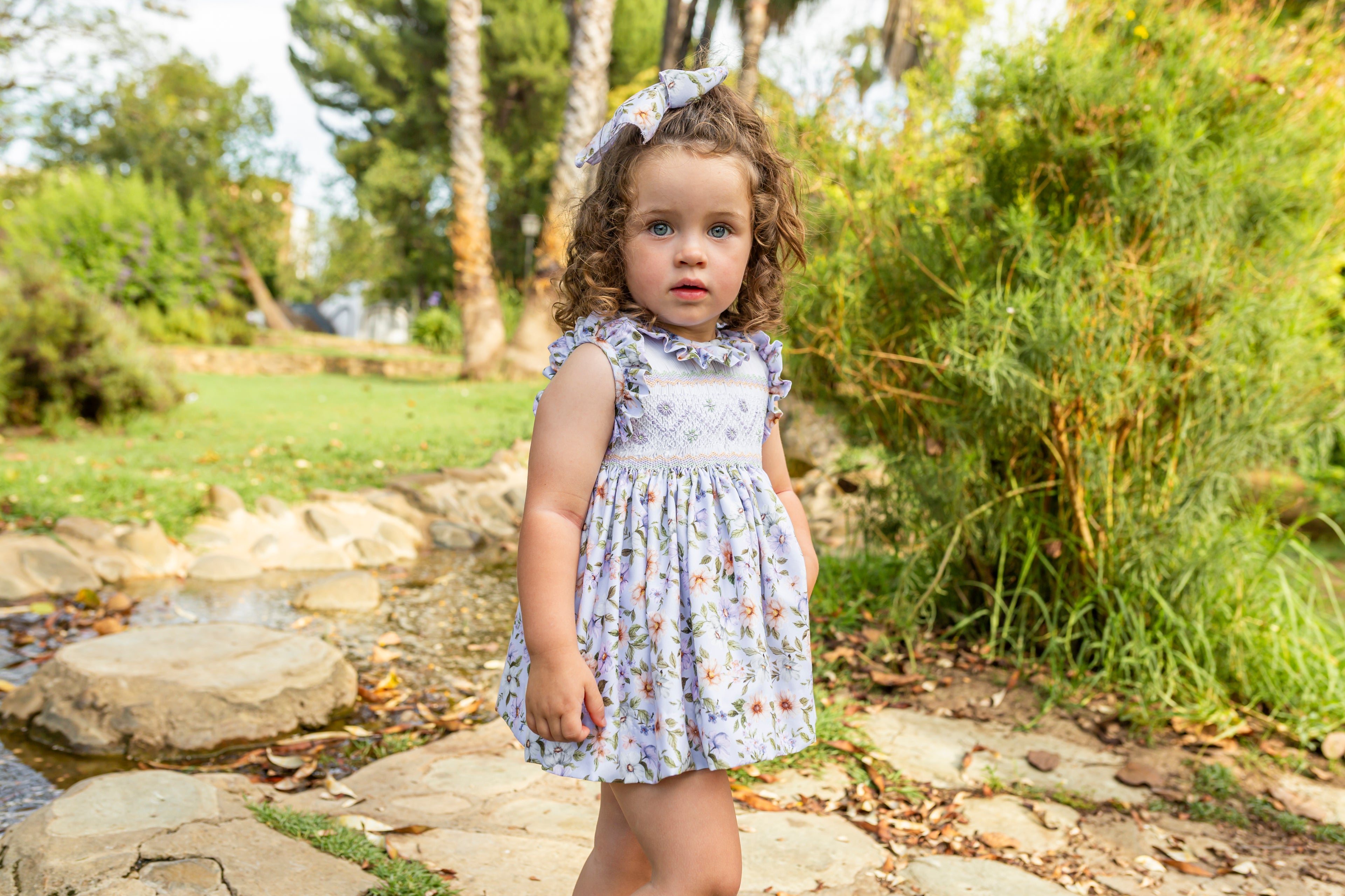 NAXOS SS25 Anemona Lilac Floral Girls Hand Smocked Dress - 7535