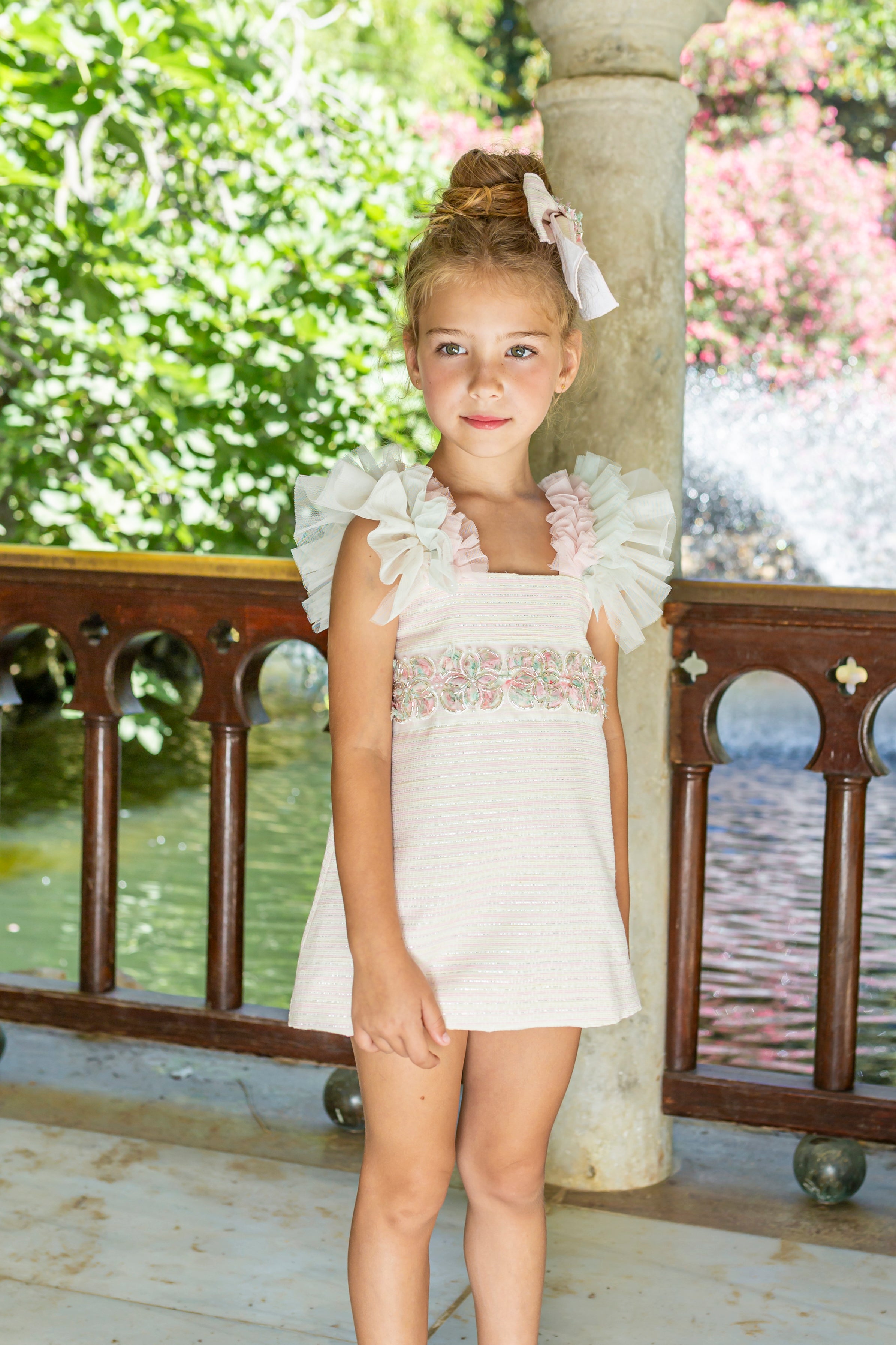 NAXOS SS25 Primavera Girls Pink & Green Tulle Dress - CLEARANCE SALE