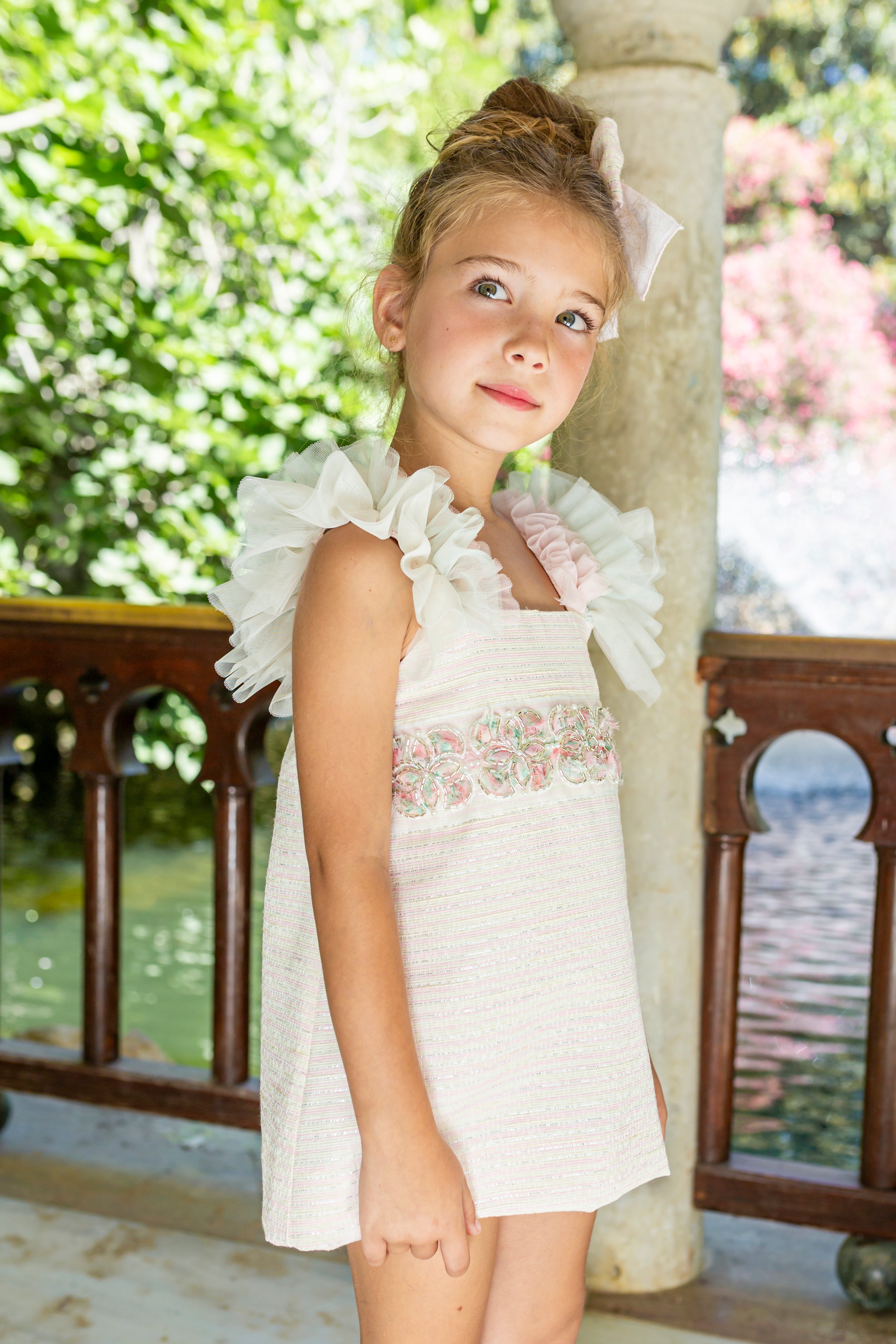 NAXOS SS25 Primavera Girls Pink & Green Tulle Dress - CLEARANCE SALE