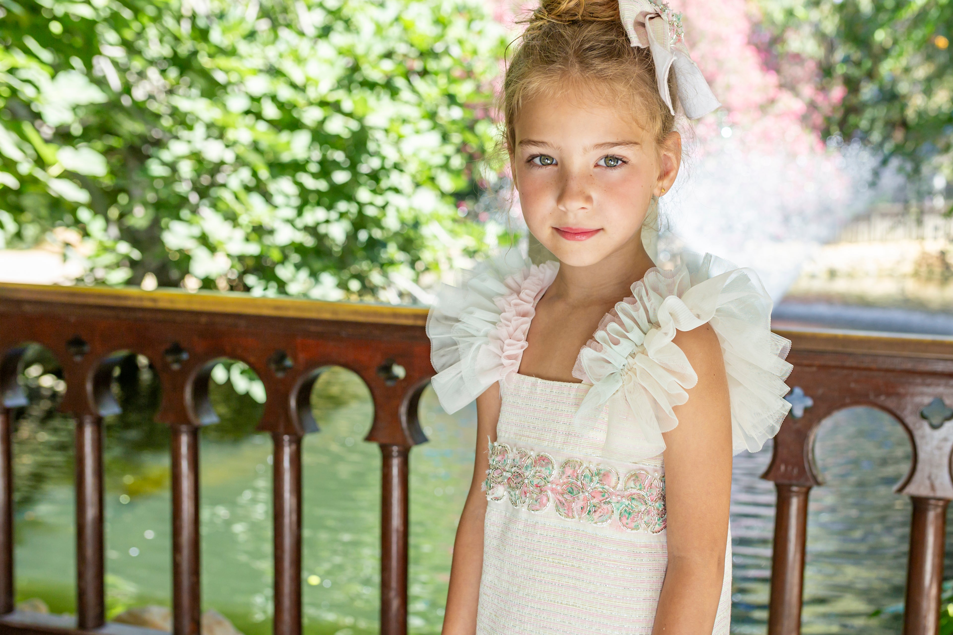 NAXOS SS25 Primavera Girls Pink & Green Tulle Dress - CLEARANCE SALE