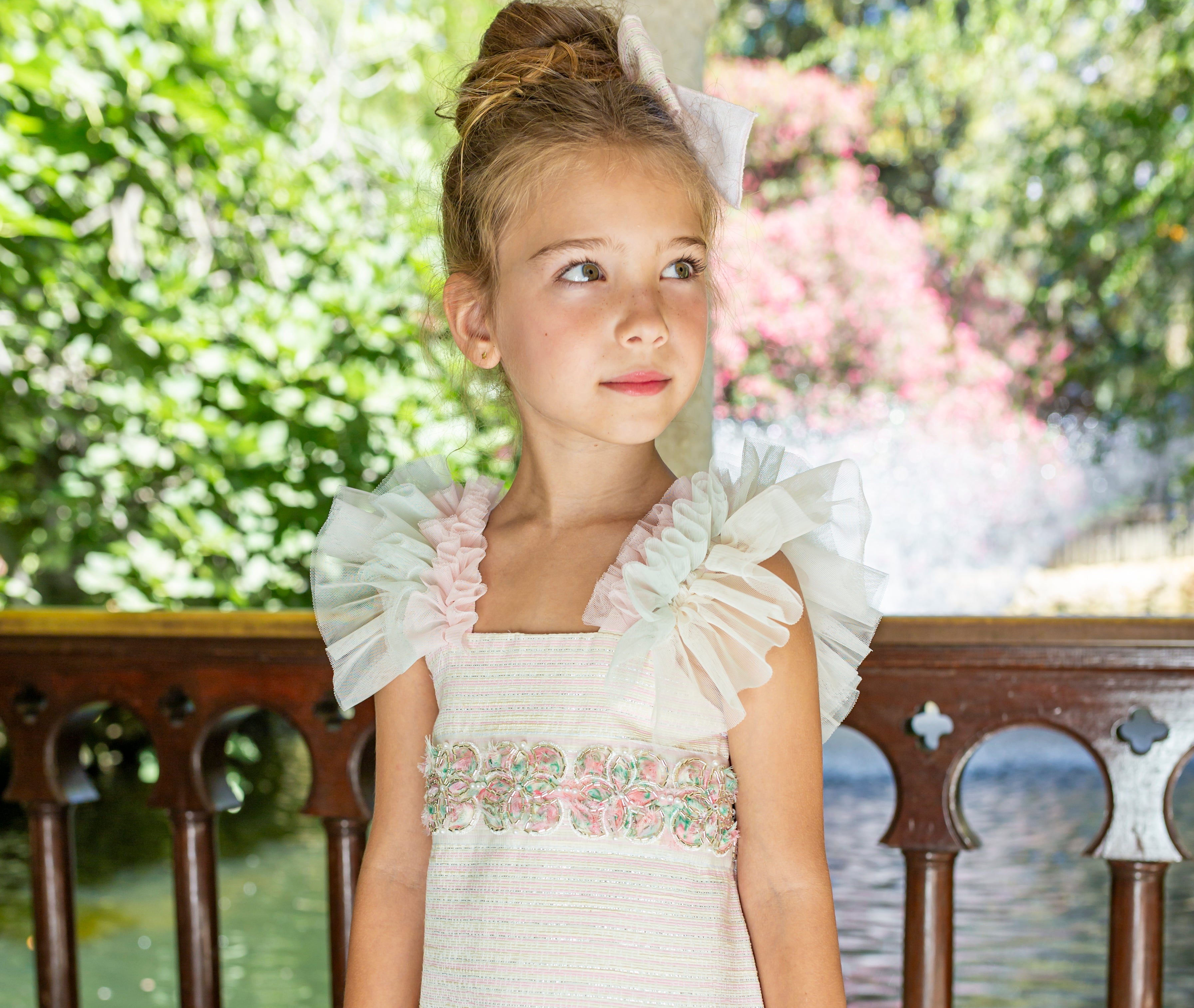 NAXOS SS25 Primavera Girls Pink & Green Tulle Dress - CLEARANCE SALE