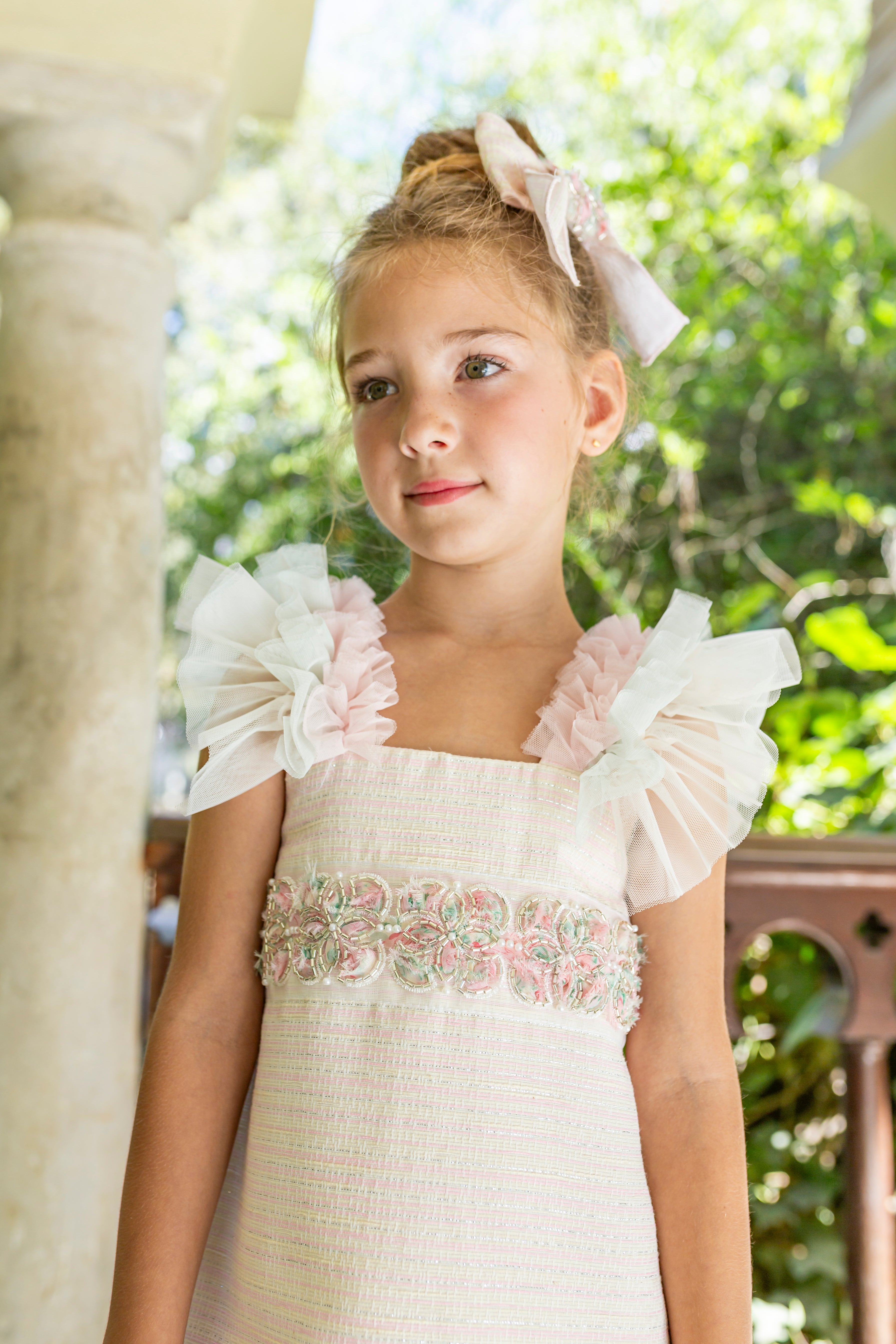 NAXOS SS25 Primavera Girls Pink & Green Tulle Dress - CLEARANCE SALE